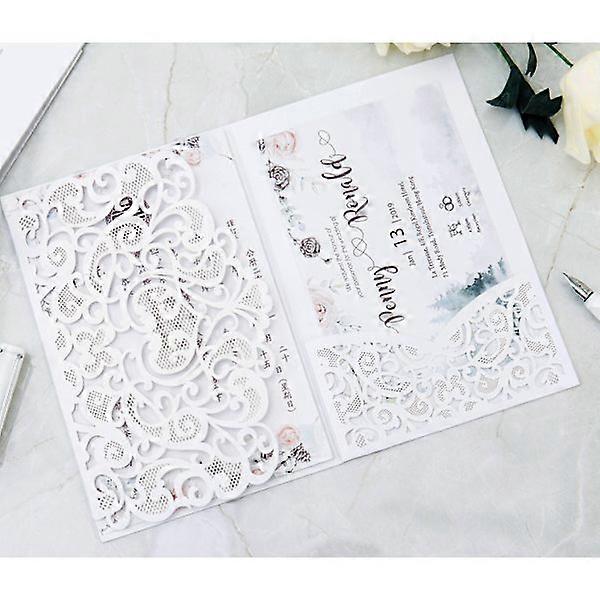 5 Pcs Customized Creative Laser Cut Tri-Fold Invitations (Silv