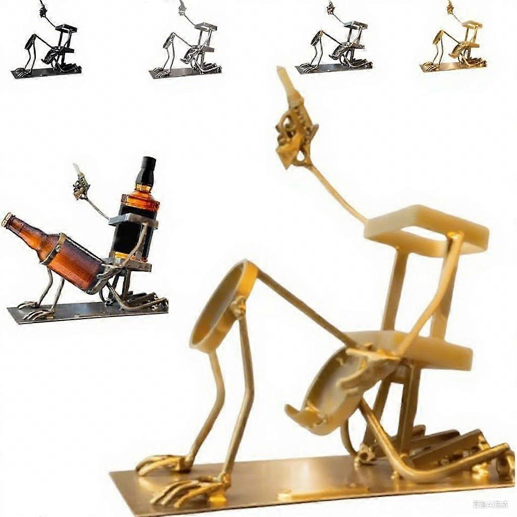 Whiskey Bottles Stand Wine Rack Novelty Metal Humanoid Designed Bottle Holder for Coke Liquor Wine Beer Steampunk Style Beverage Display Stand for Hom