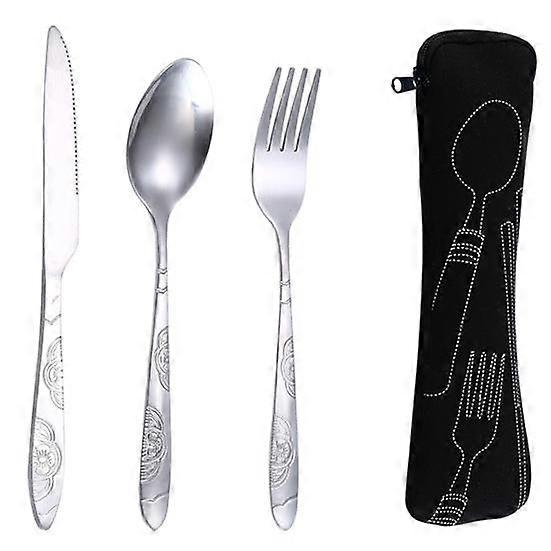 Reusable Travel Cutlery Set with Bag Portable Tableware Kit for Camping Picnics Office Lightweight Spoon Fork Cutter Utensils