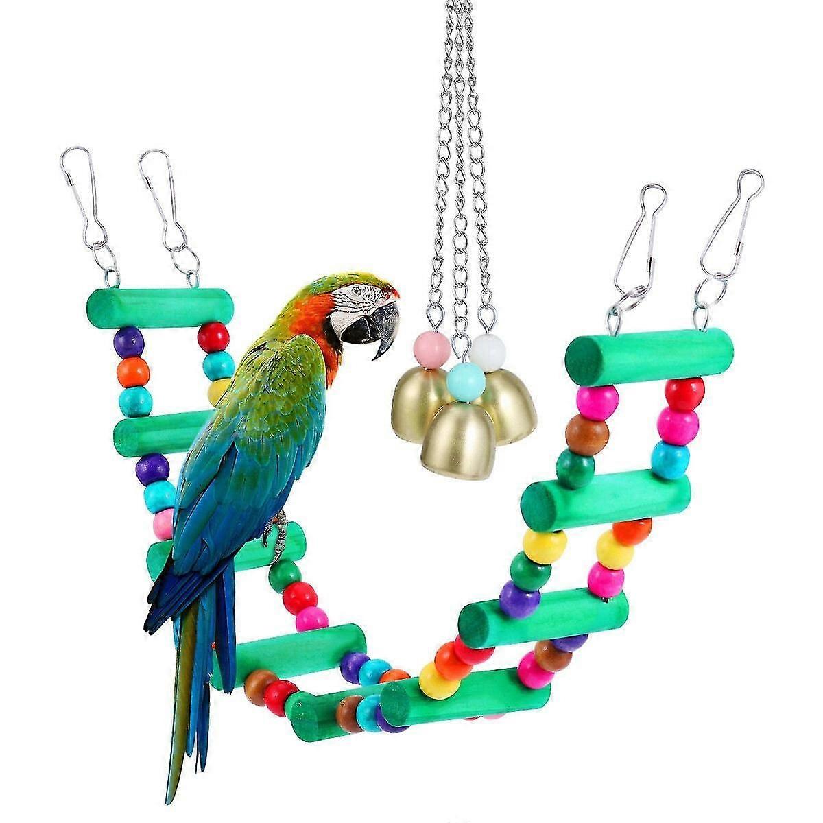 Safe Non Toxic Bird Toys Parrot Set Toy Ladder Cableway Suspension Bridge Soft Bridge Big Bell Bite