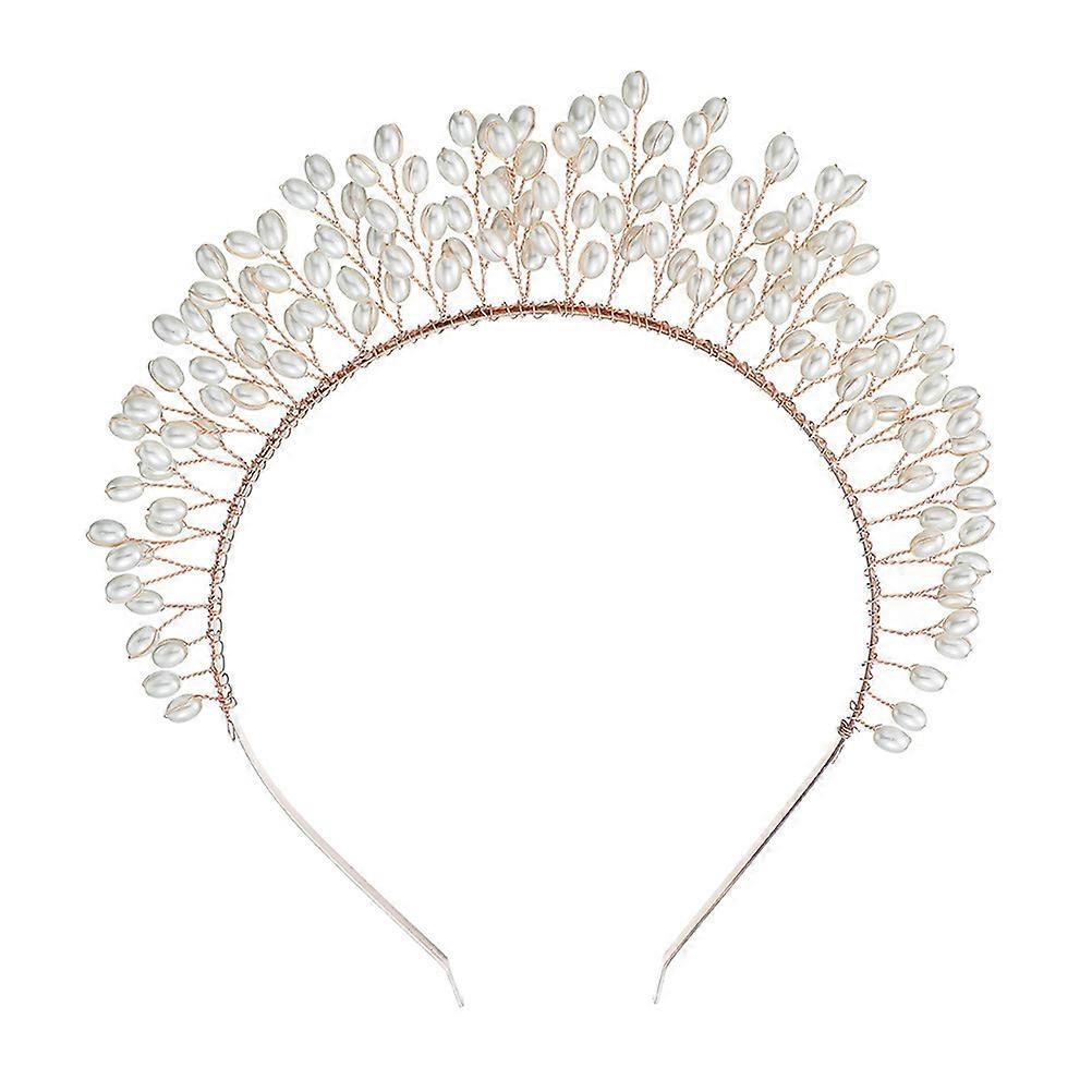 Pearl Crown Headband with Rose Gold Gem Accessories for Wedding Decoration 1PC