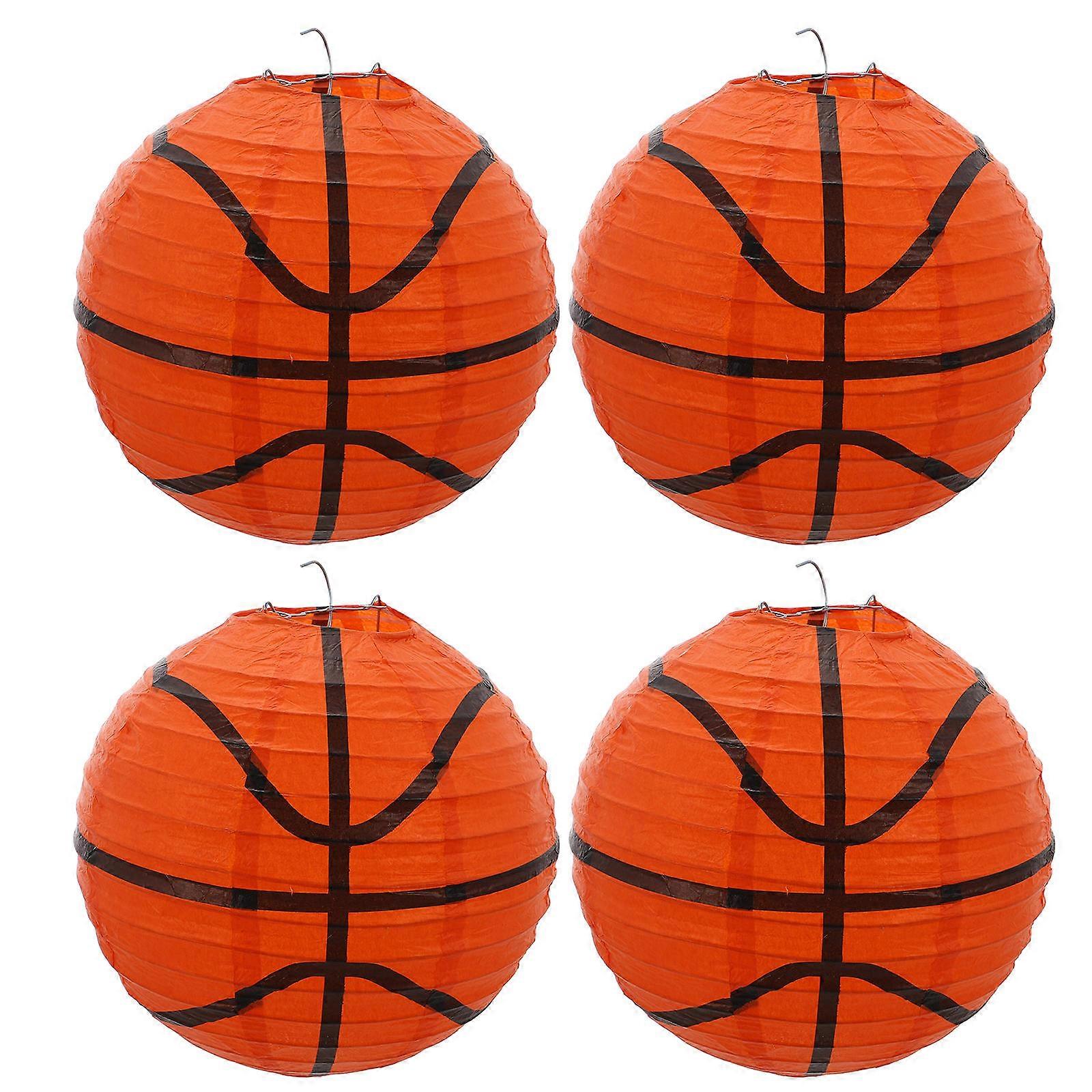 Orange Basketball Paper Lanterns for Sports Theme Party Decor Foldable Design 3 Pieces