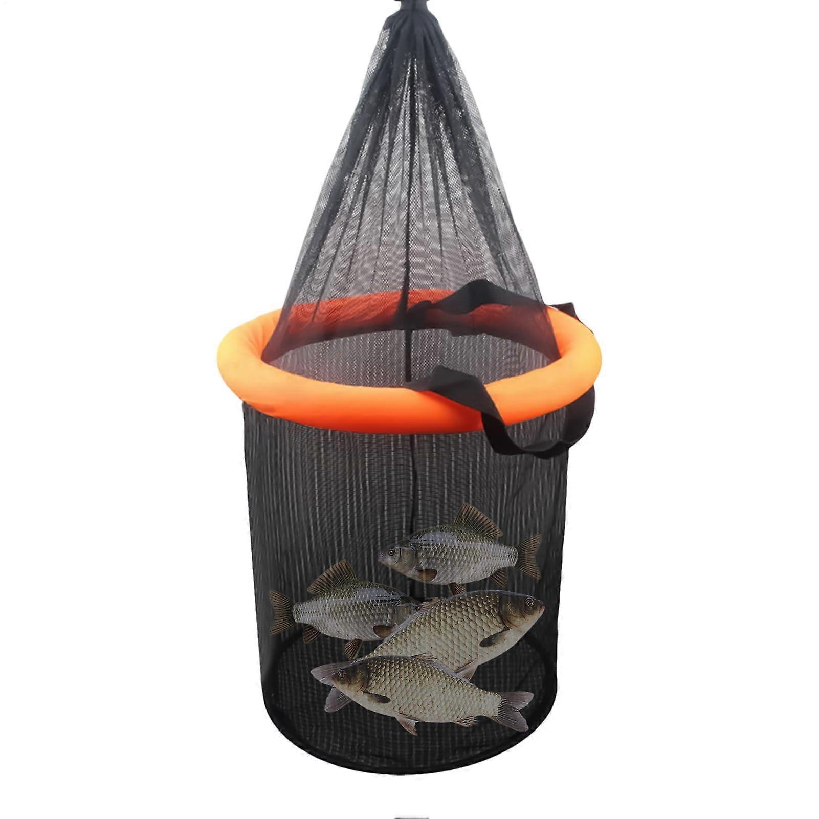 Fish Basket Floating Collapsible Live-Catch Net For Freshwater And Saltwater Fly Fishing Net Drawstring Orange Size S