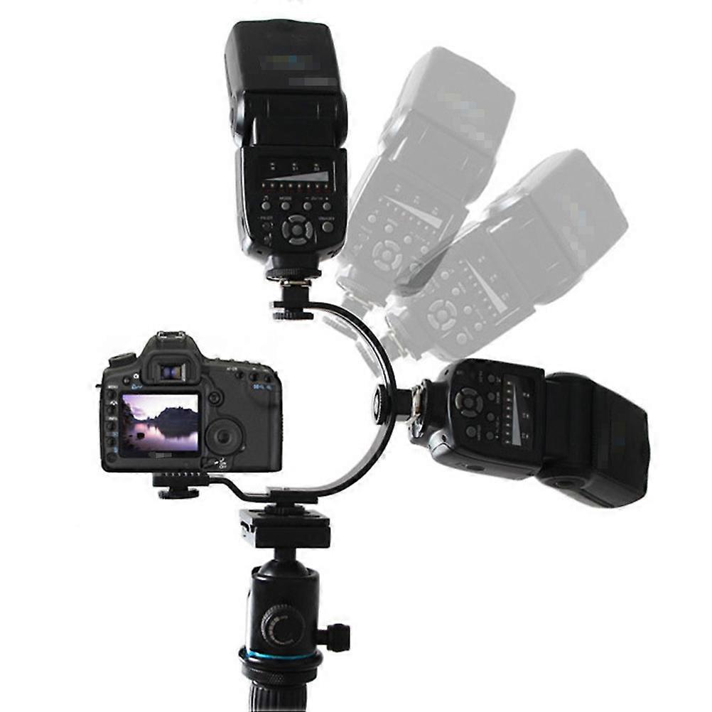 C Shaped Flash Bracket For DSLR Camera Photography Multi Angle Adjustment Black 1Pcs