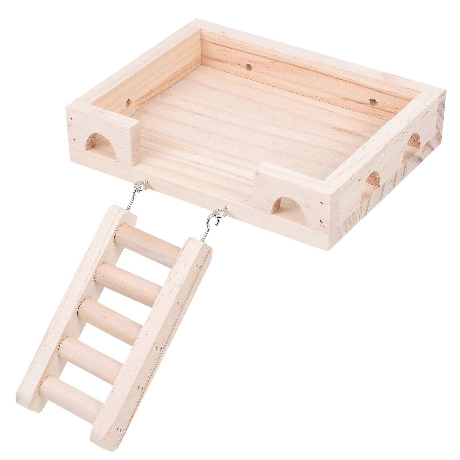 Wooden Hamster Play Platform with Climbing Ladder – Small Pet Cage Accessory for Hamsters, Mice, and Other Small Pets – Easy Installation, Encourages