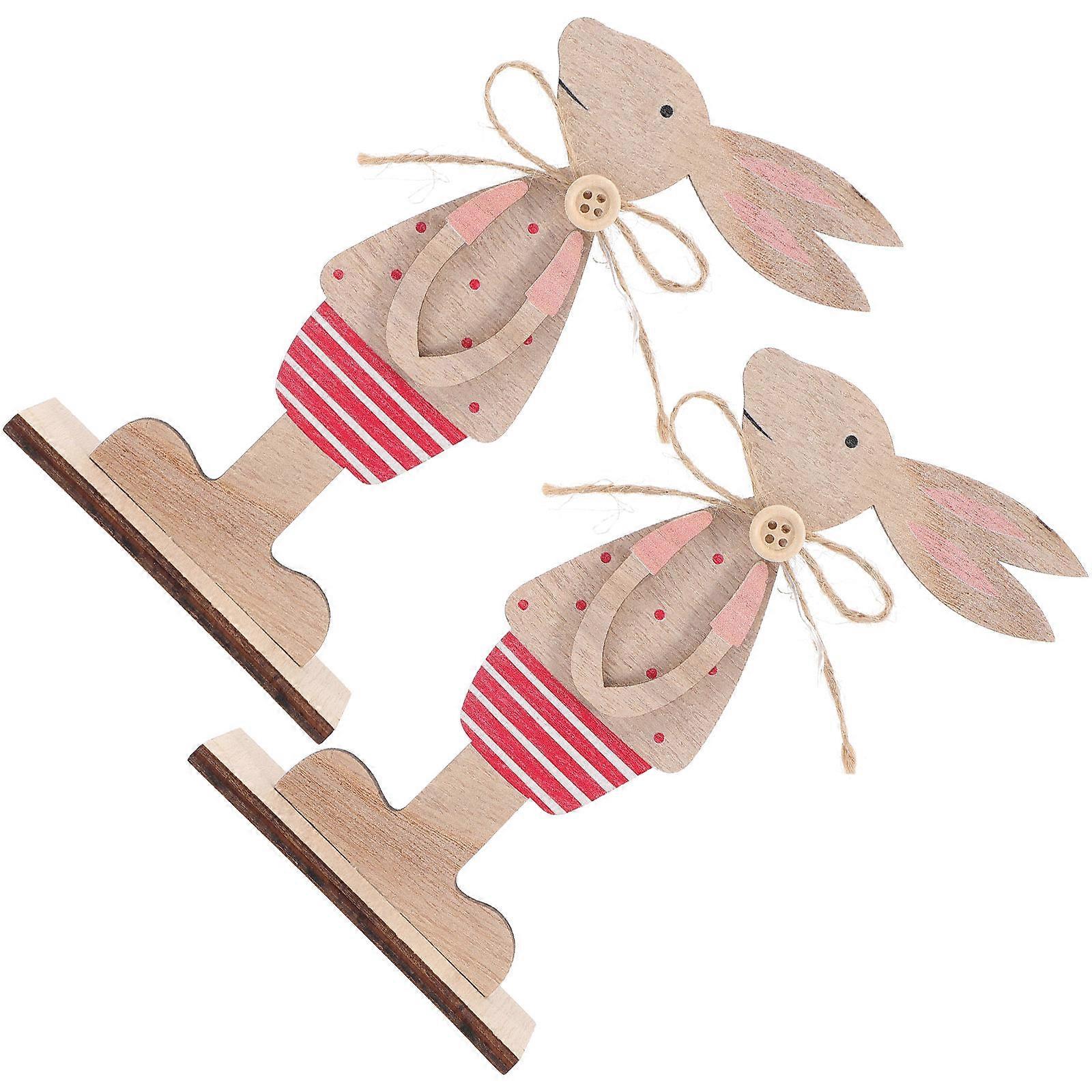Bunny Shape Wood Table Decoration Suitable For Spring Home Decor Crafted From Material 2Set