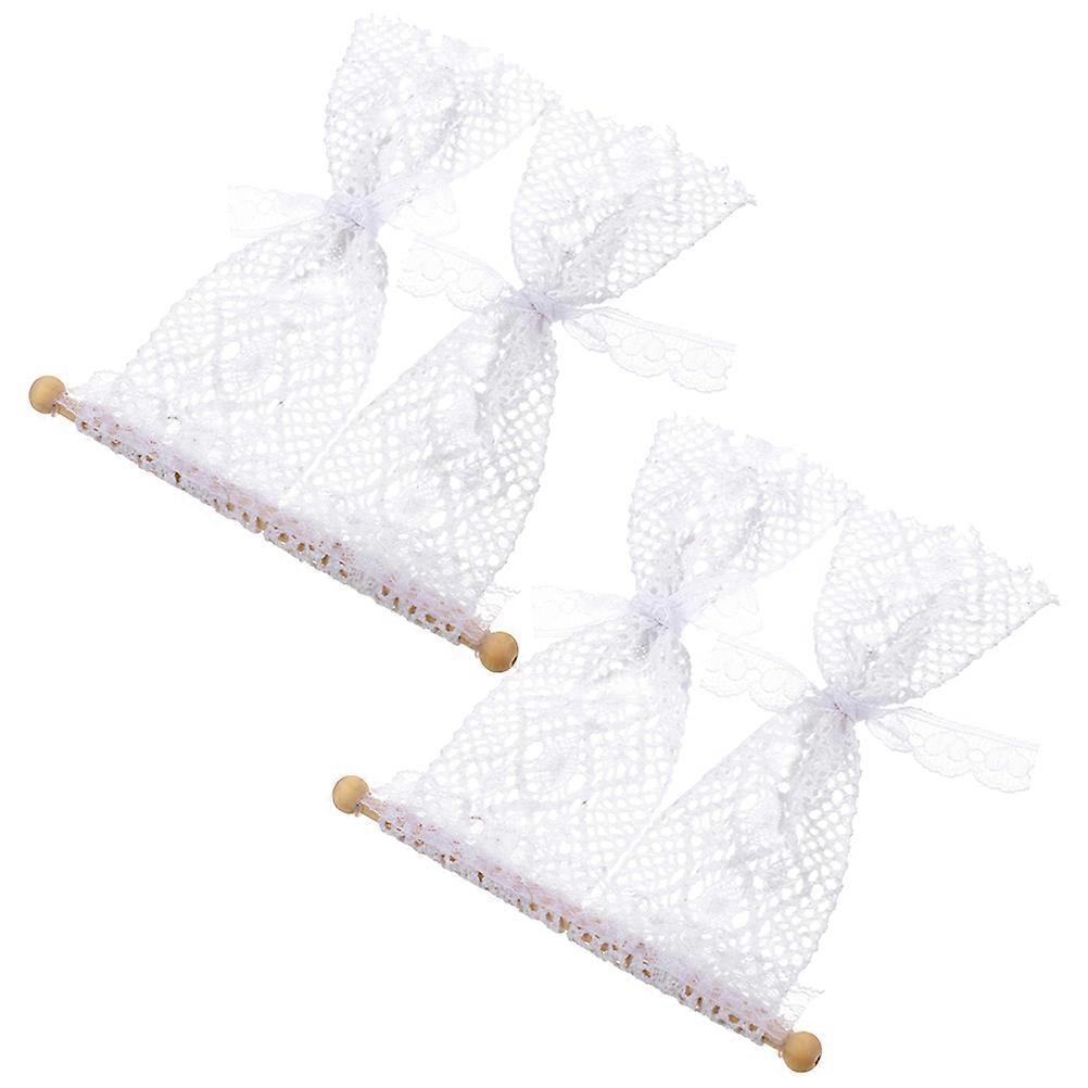 Miniature Lace Curtains for Dollhouses – Realistic Tiny House Accessories with Rods, DIY Crafting Window Drapes, Decorative Photo Props for Mini