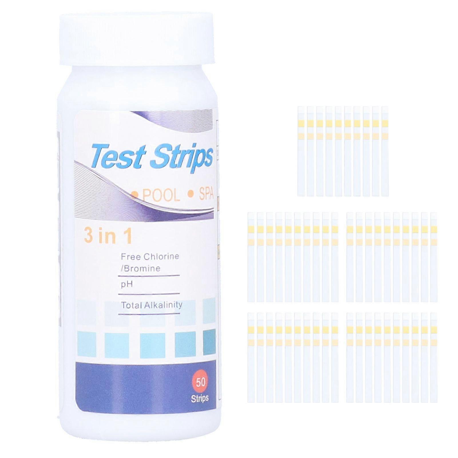 50 Counts 3 In 1 Spa Pool Water Test Strips Free Chlorine/Bromine PH Alkalinity Testing Paper