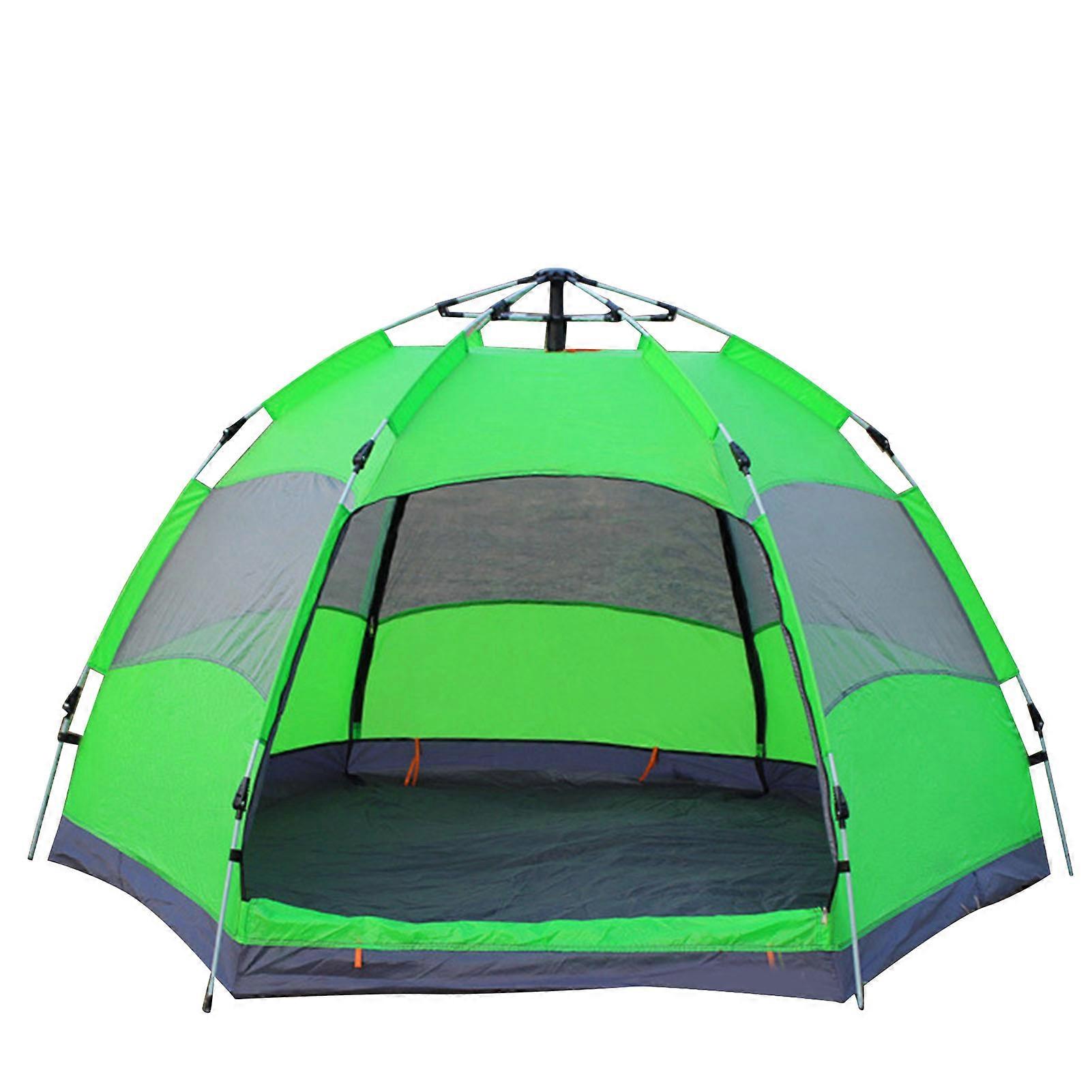 Green Hexagonal Pop-Up Tent for 8 People with Double Layers and Quick Setup