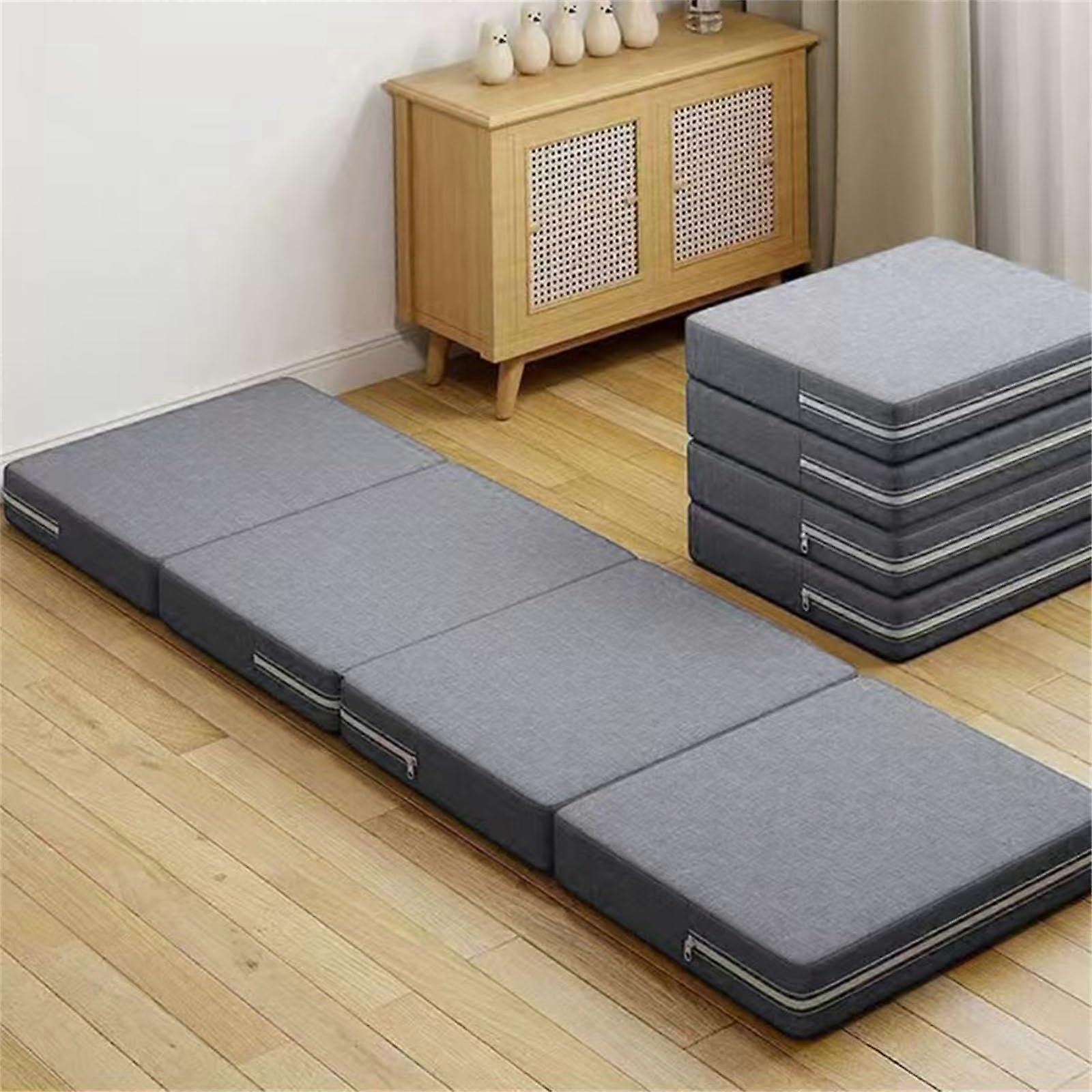 Portable memory foam mattress, 10.2 cm thick, for travel/camping, washable cover, gray, 60x200x10 cm.