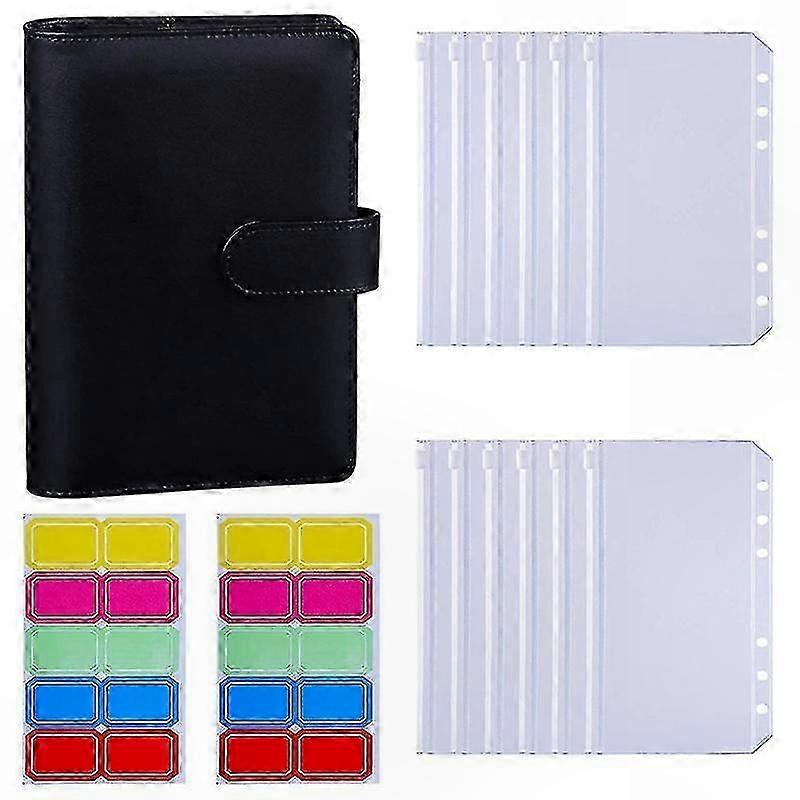 PU Leather A6 Planner Binder with Zipper Pockets, Expense Sheets, and Stickers for Organization