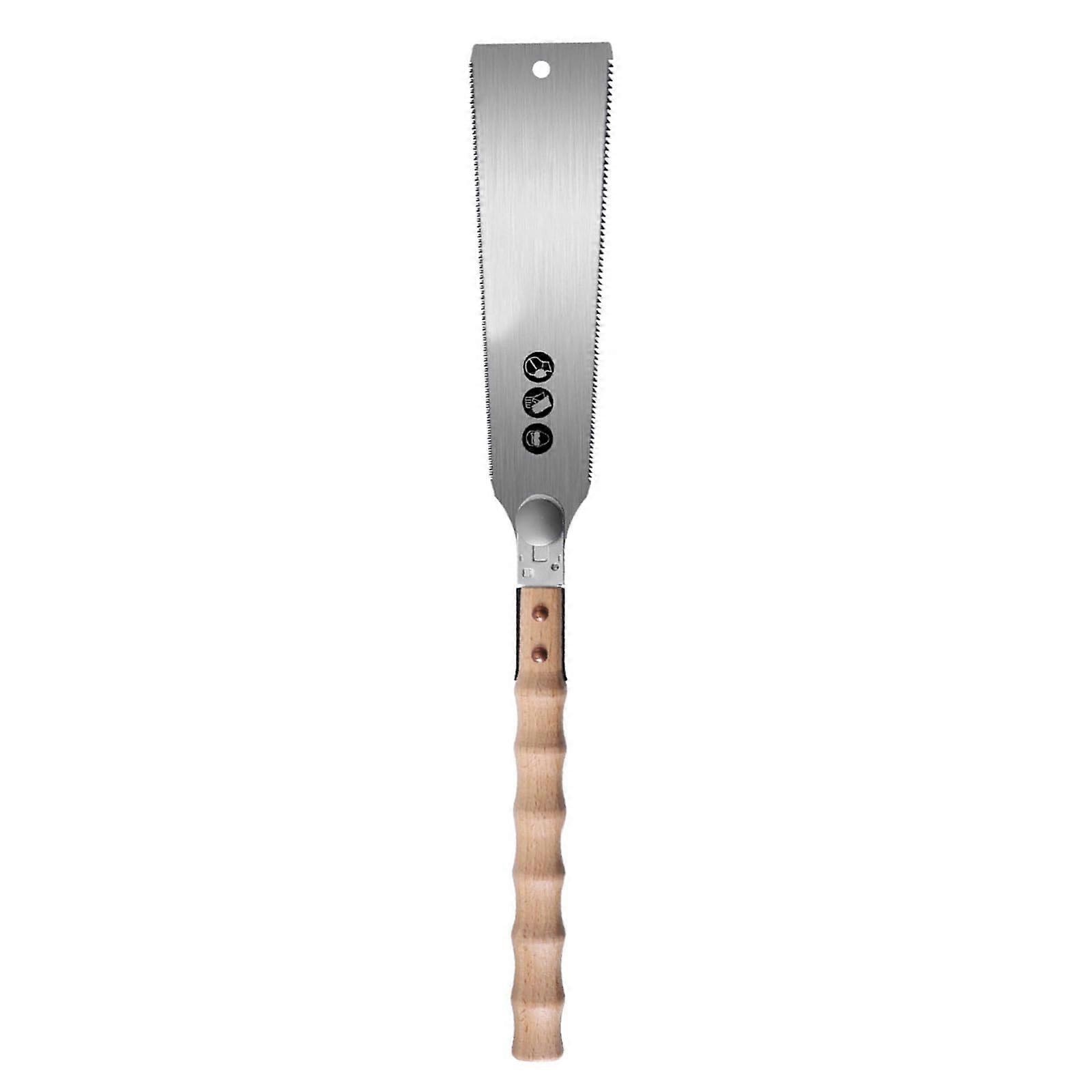 Japanese pull saw with ergonomic wooden handle, steel finecut angle blade, woodworking tool.