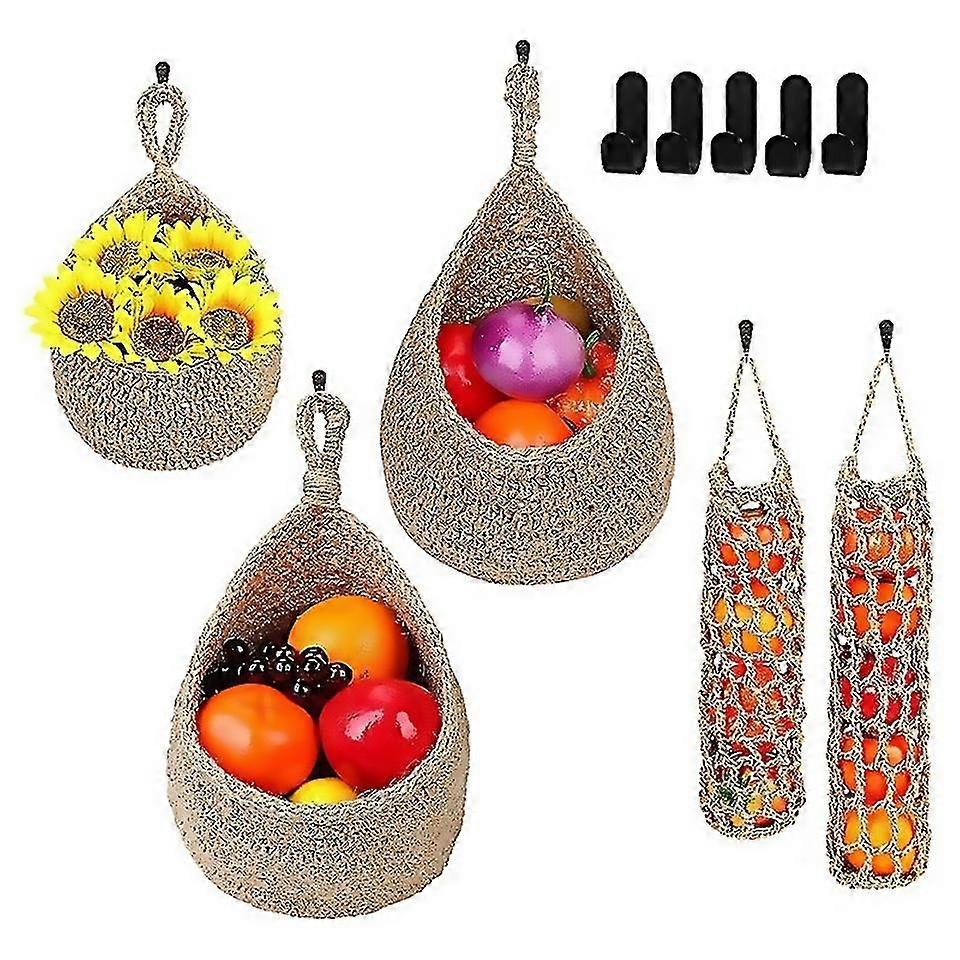 For 5 pcs hanging kitchen storage basket set wall hanging fruit baskets