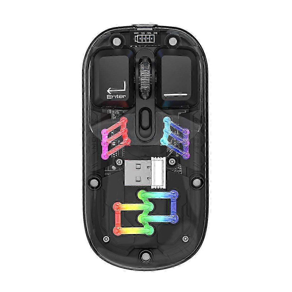 BM200 Dual-Mode Gaming Mouse with RGB Lighting, 2.4G Wireless Bluetooth Technology & Transparent Design for E-Sports Computers