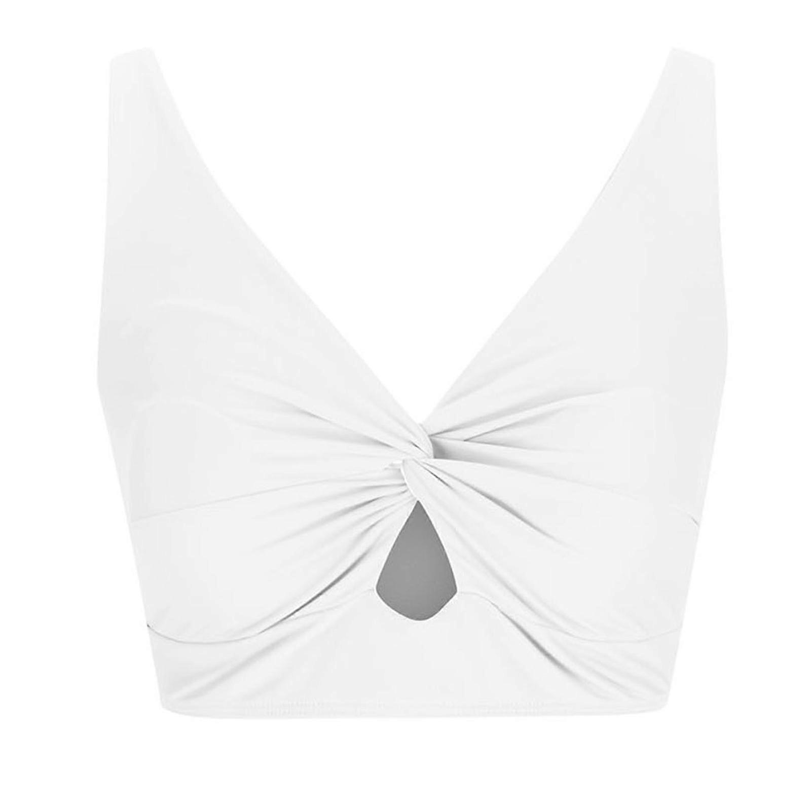 High Stretch Swim Tankini Top Comfortable Trend Short Swim Crop Top With Front Twist Feature for Beach Pool  White XL