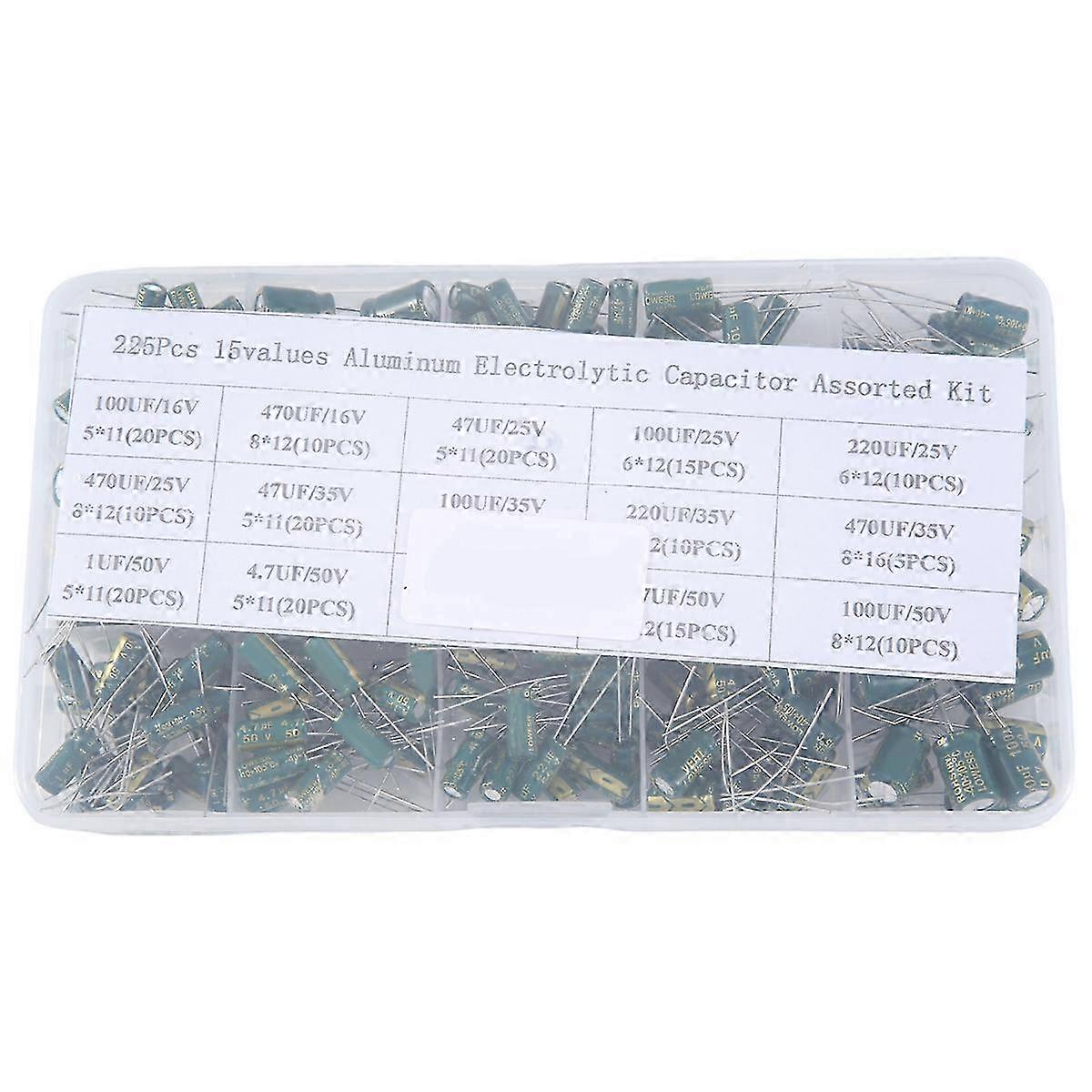 225Pcs Aluminum Electrolytic Capacitor High Frequency Inline Kit