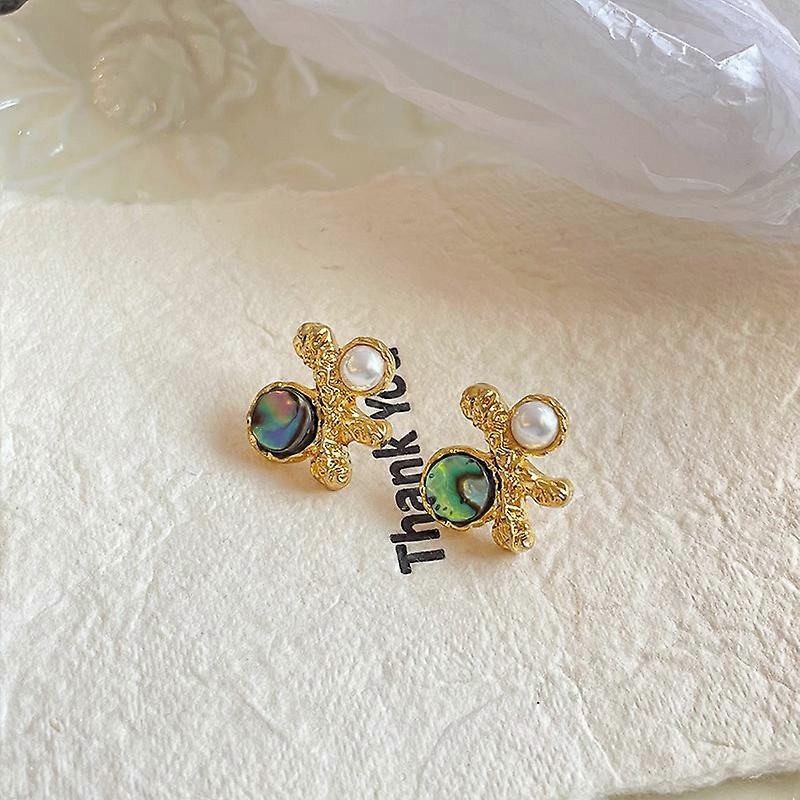 Vintage jewelry, French retro court style, simple and unique earrings, unique S925 silver needle earrings - abalone shell