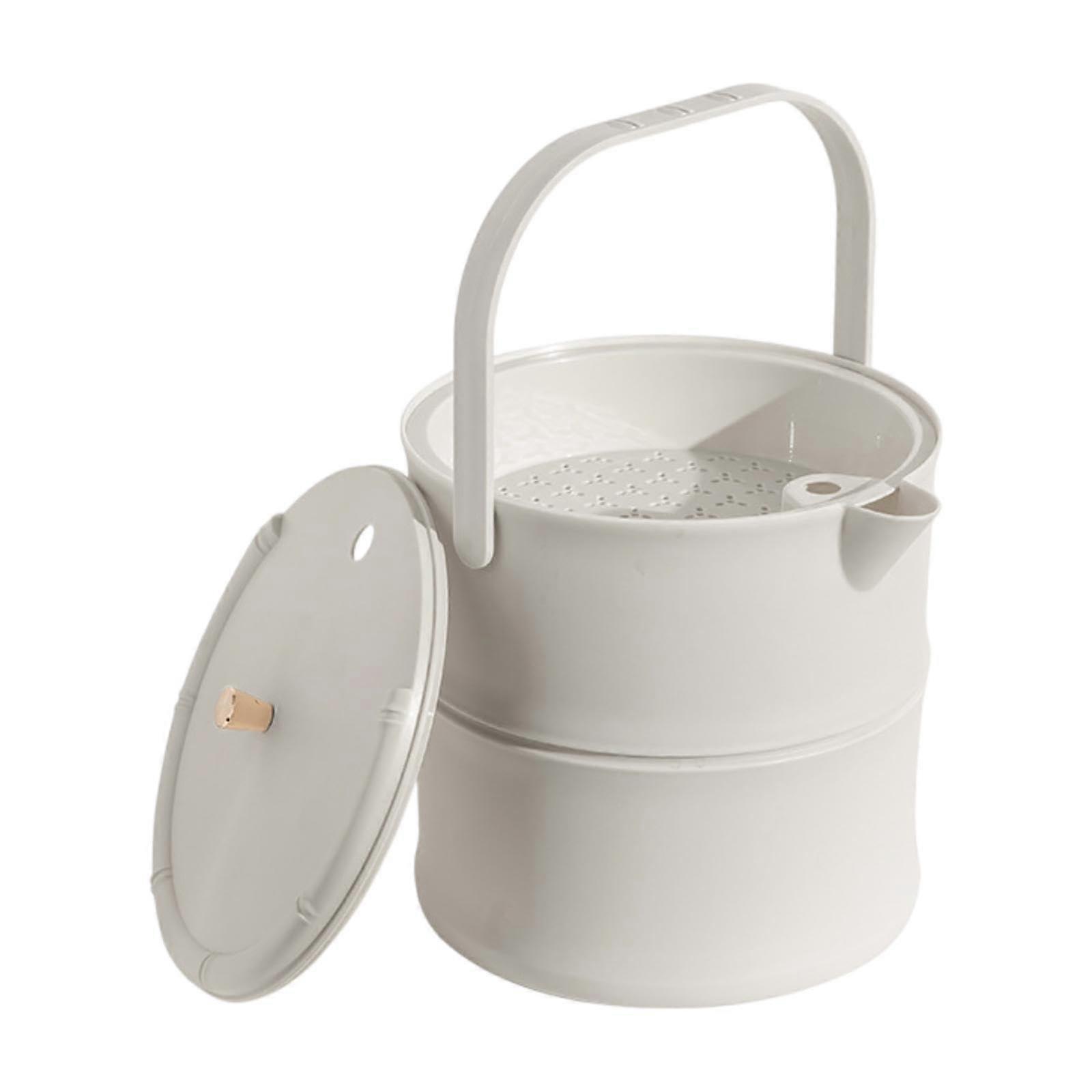 Tea Waste Bucket, White, With Strainer And Handle, EasyToClean Trash Can For Ceremony Tables, Table Accessories