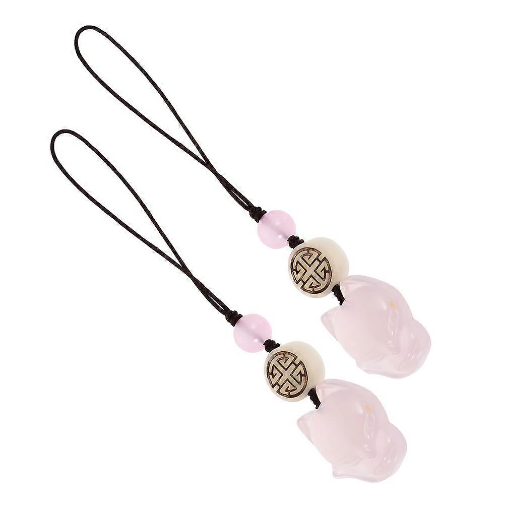 Cute Fox Jade Pendant Keychain Multifunctional Phone Charm for Decoration 2 Pieces
