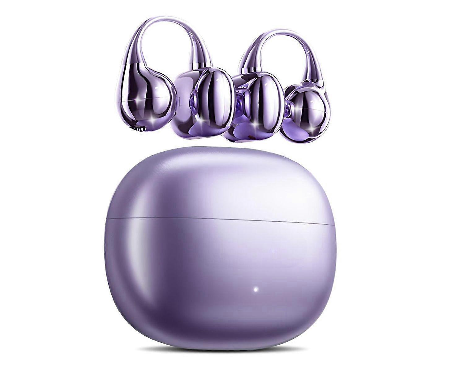 Clip on Earbuds Open Ear Wireless Bluetooth 5.4 Headphones with Mic,50H Play,Noise Cancelling,Waterproof(Purple)