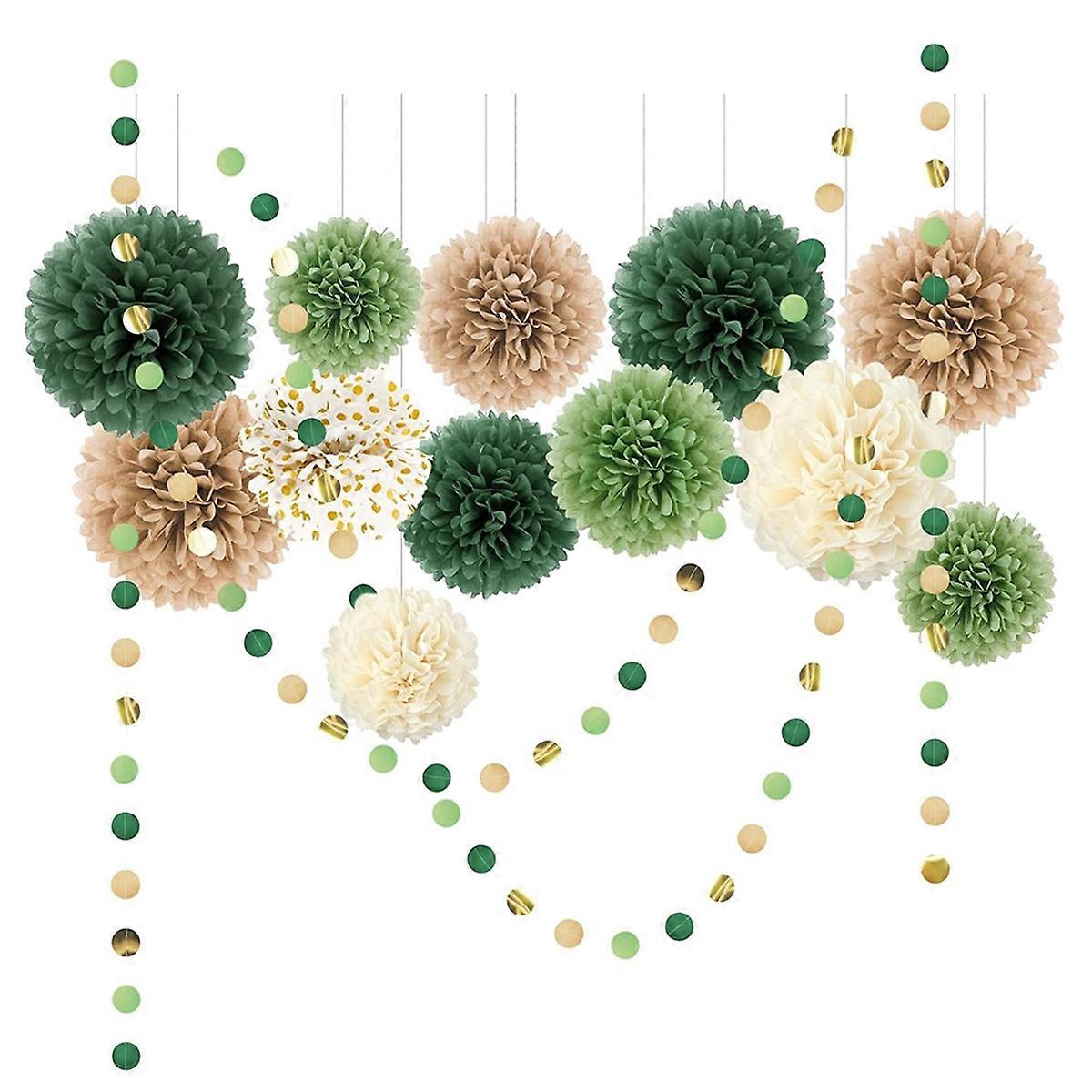 Wedding Party Decorations Set 15PCS Green Tissue Papers Pom