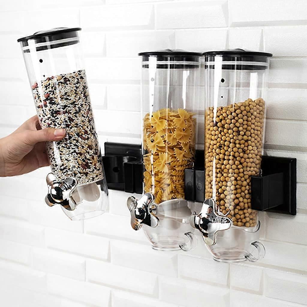 4.5L Triple Food Dispenser WallMounted 3Cup Capacity Grain and Cereal Storage for Nuts, Coffee Beans, Snacks, Dry Food
