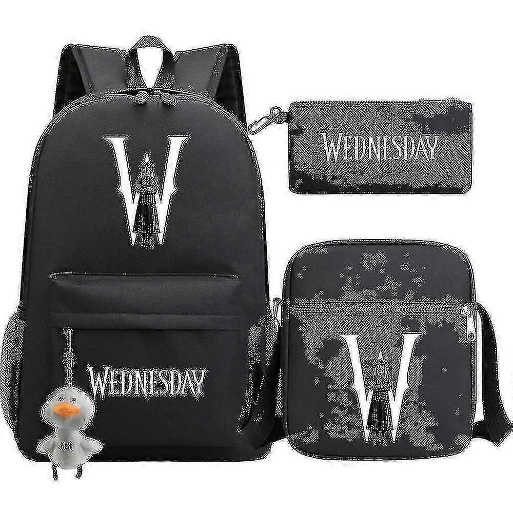 Wednesday Reppu 3kpl/setti Addams Print Tytöt Pojat Laukut Muoti Matka Lapset Koululaukut Unisex Reput-yvan Laadukas korkea laatu