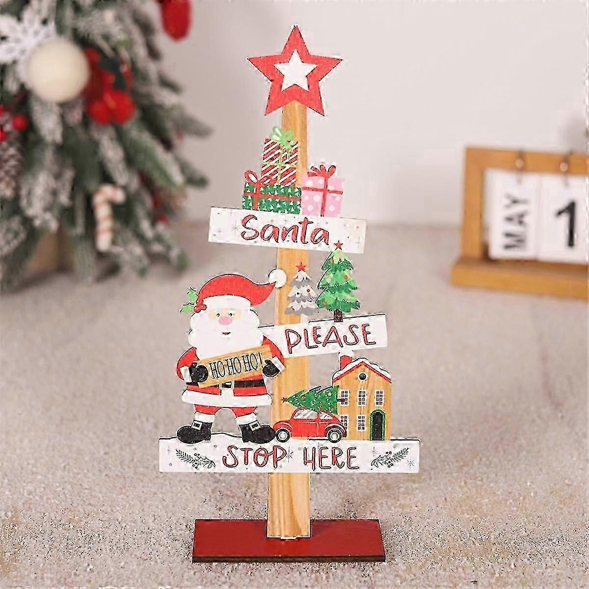 3PCS Christmas Tree Santa Claus DIY Decoration Wooden Christmas Signs Plaque Xmas Decoration