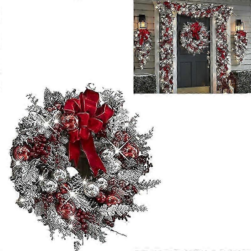 Front Door Christmas Wreath Red White Holiday Trim Exterior Outdoor Home Decoration