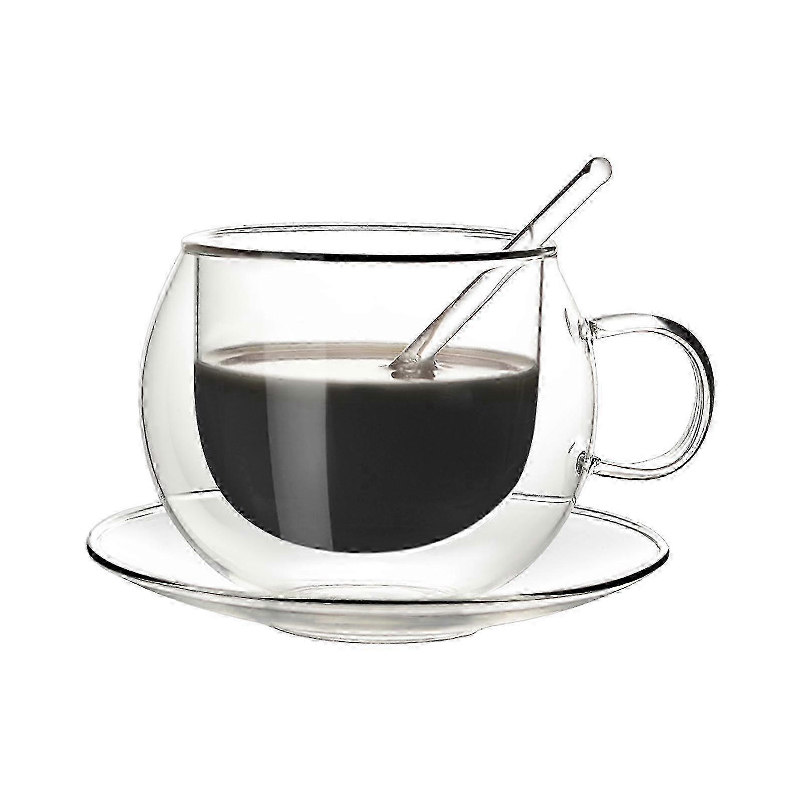 Double Wall Glass Cup With Spoon 150ml/250ml Heat Resistant Double-layer Durable Transparent Mugs