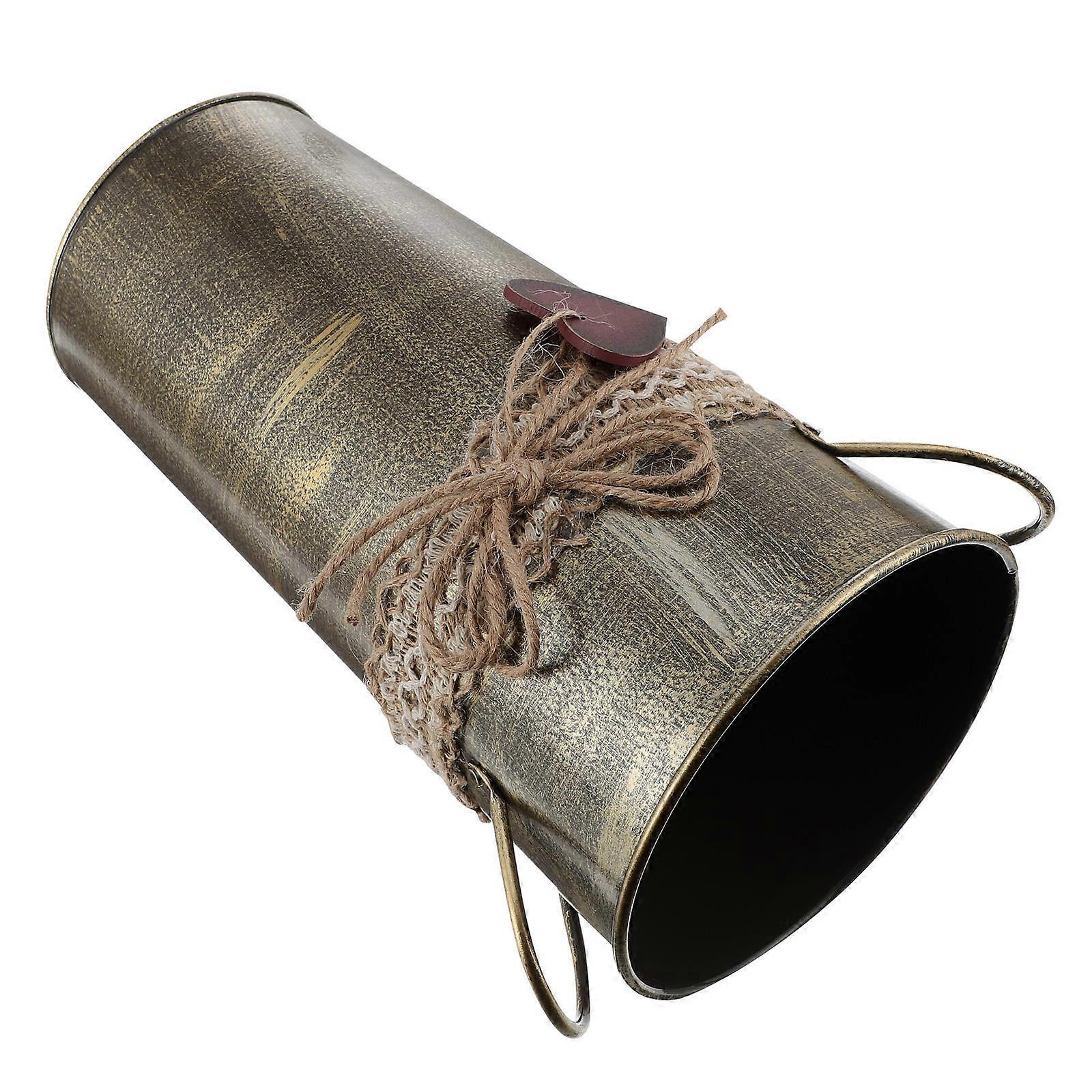Golden Retro Flower Bucket Iron Material for Storage Use 1Pcs Art