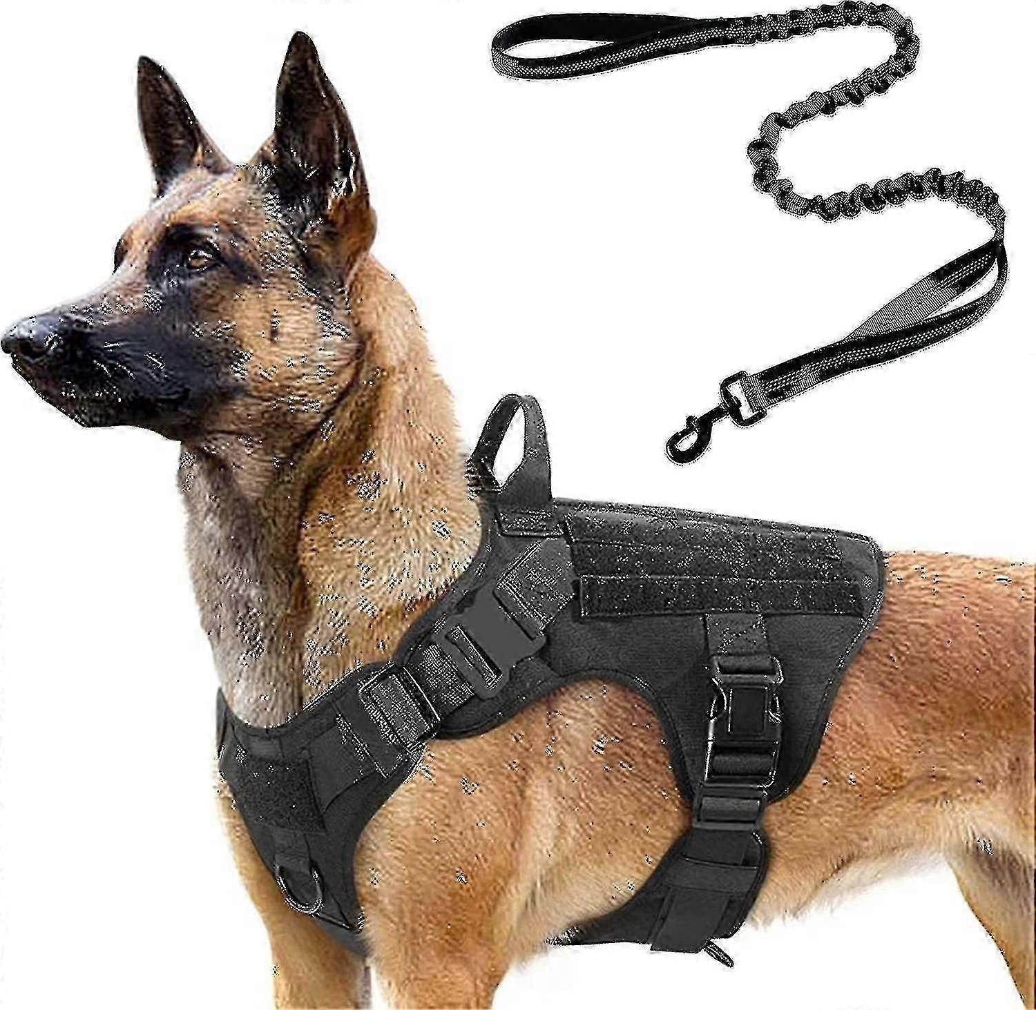 Tactical Dog Harness And 4ft Bungee Leash, Military Dog Harness Set For Large Medium Dogs, Hunting, Training