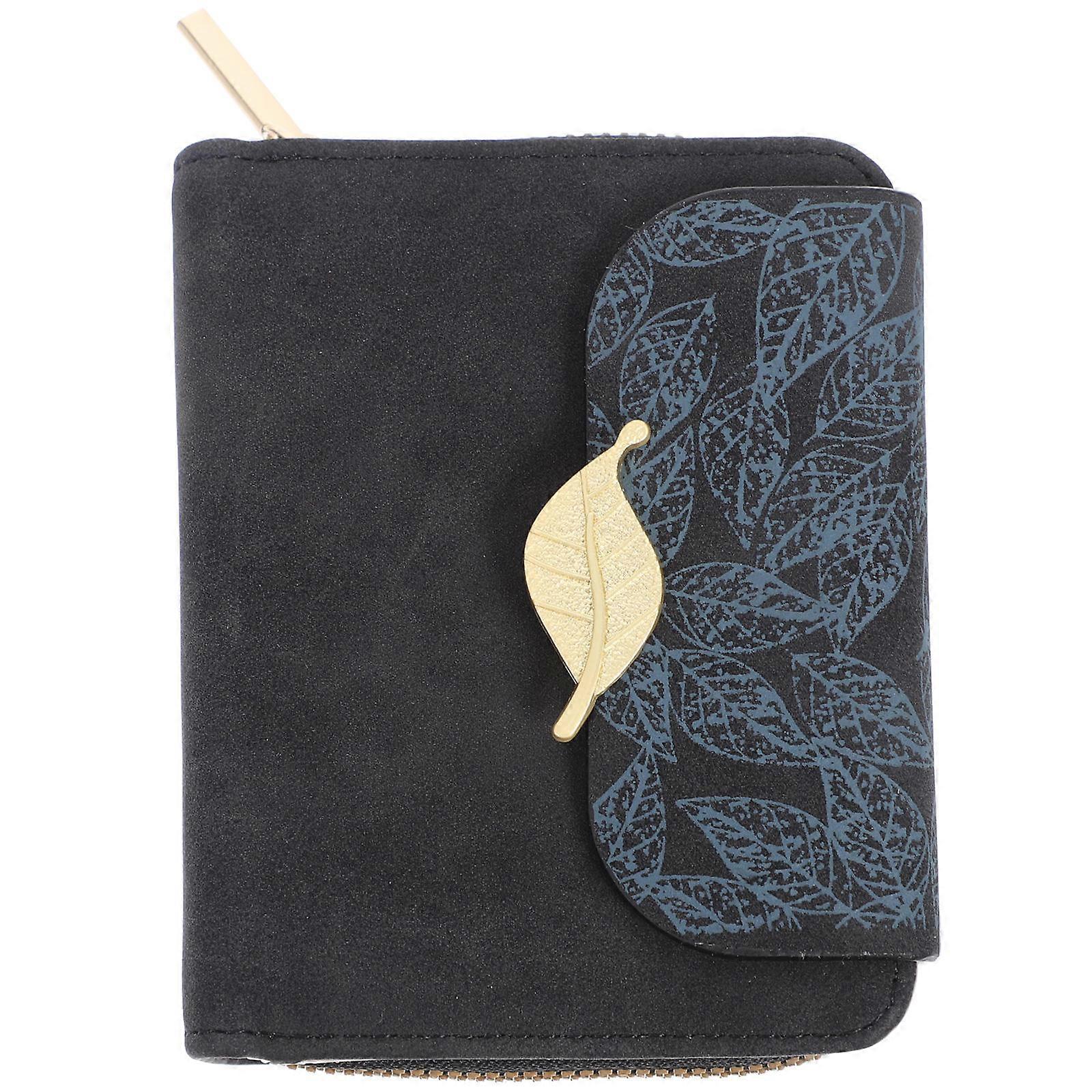 Female Wallet Pu Clutch Short Type Design Money Storage Travel Black Button Closure 1Set
