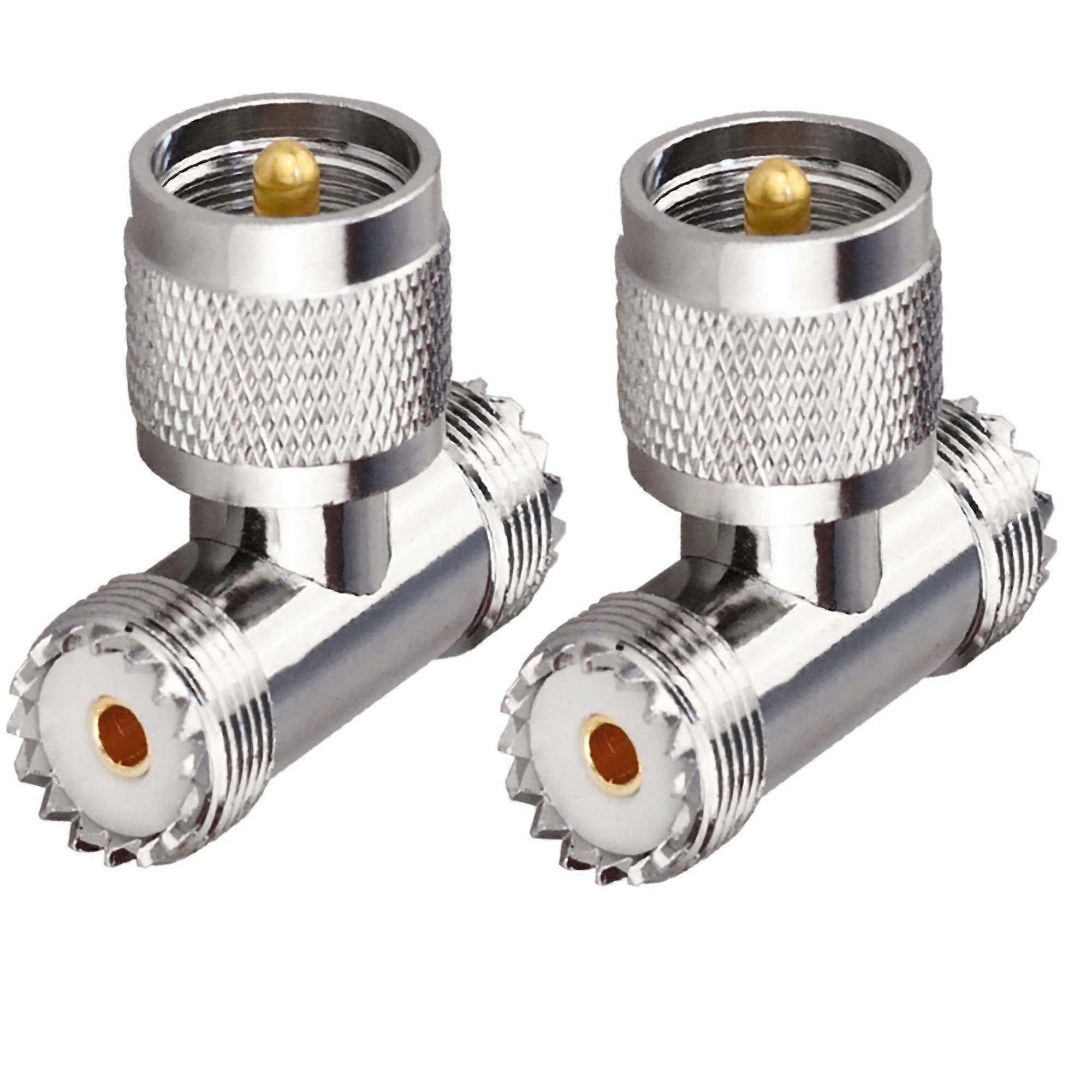 UHF Triple Tee Connector UHF Male To Dual UHF Female 3Way Splitter Coax Adapter PL259 SO239 Ham Radio CB Antenna 2 Pack