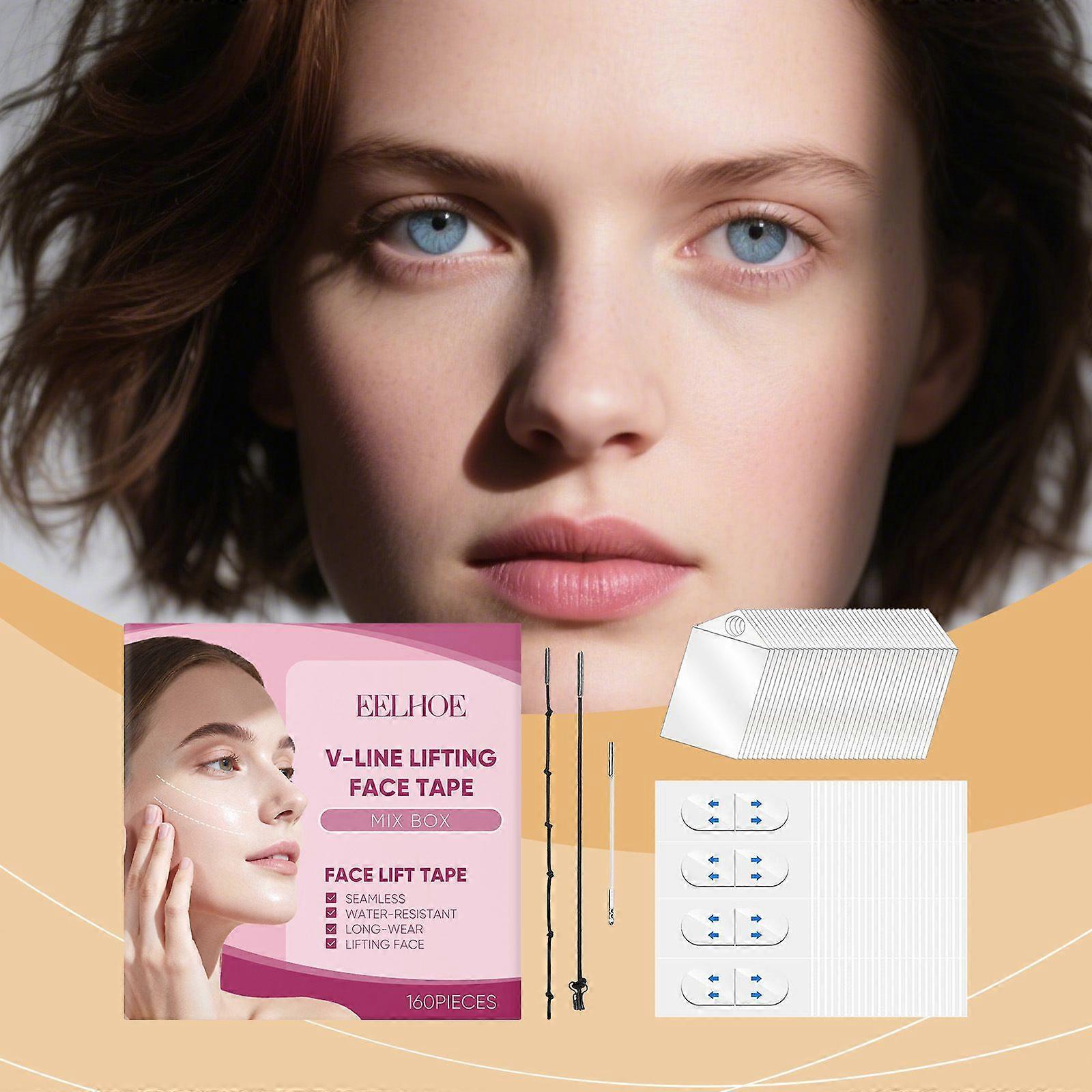 160PCS Face Tape Neck Tape Neck Tape Lifting Invisible With String, Silicone Anti Wrinkle Facial Patches V-Shaped Instantly for Facial Wrinkles, for D