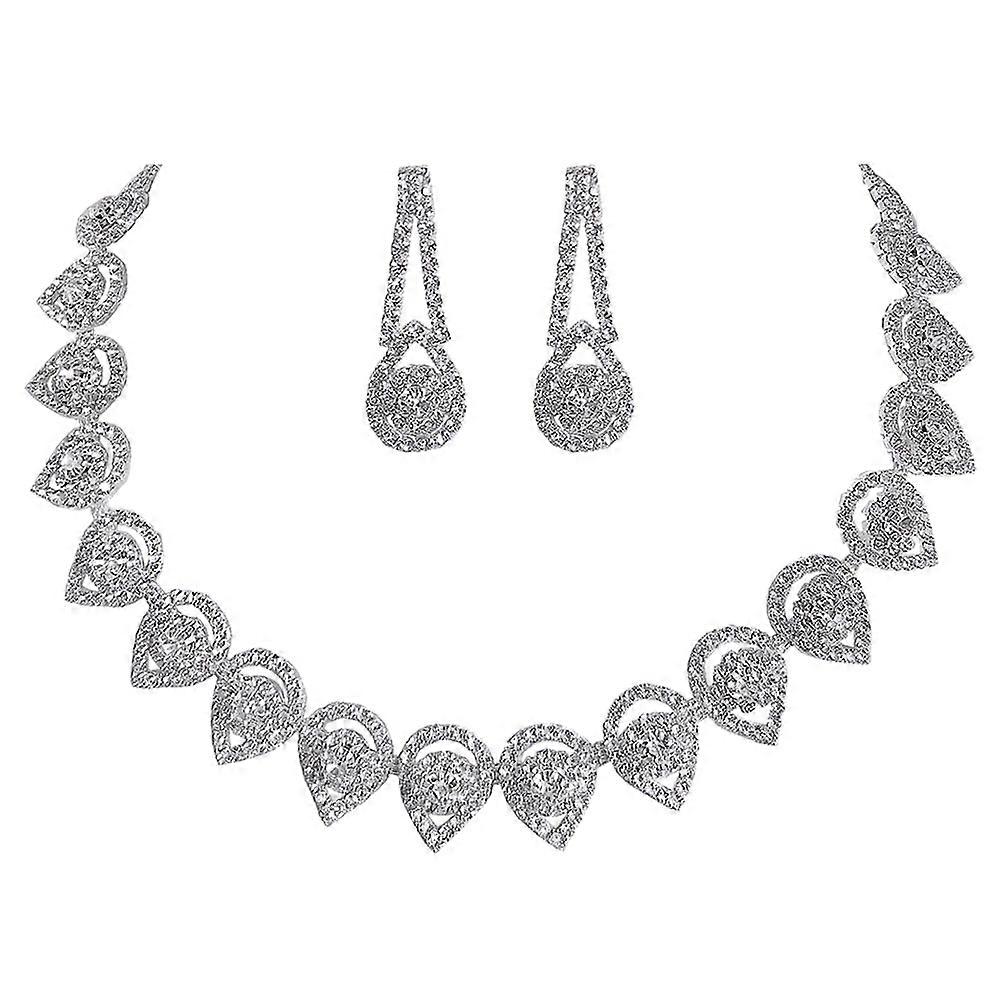 Necklace Bride Earring Set for Wedding 2Pcs Silver Water Drops Accessories