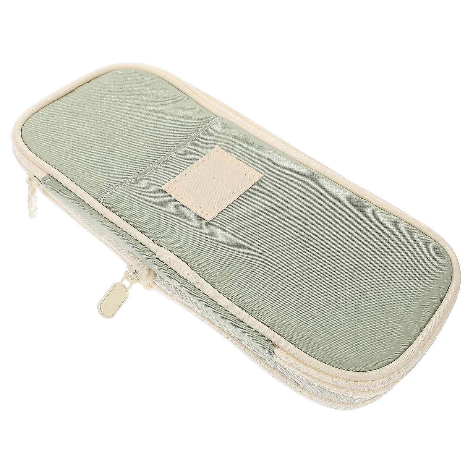 Pencil Bag Multi Layer Organizer for Students 4Pcs Lovely Green Canvas Pouch