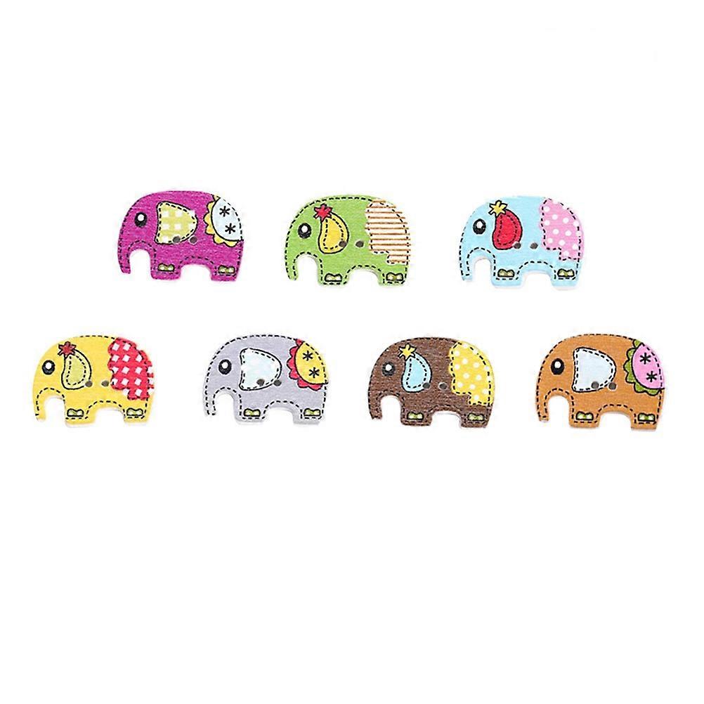 50 Pcs Assorted Color Wooden Buttons Elephant Shape Decorative Craft Embellishments For Children