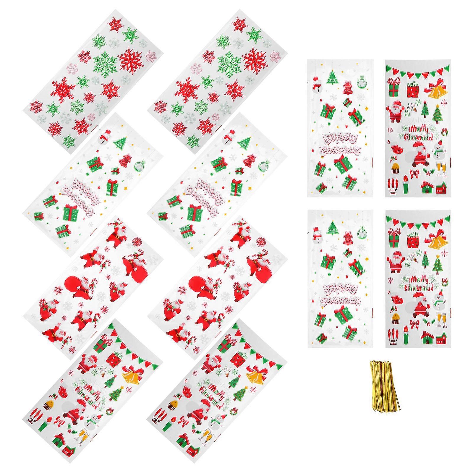 Holiday Cellophane Bags Rectangular Shape Festive Design Assorted Color 100Pcs Gift Packaging