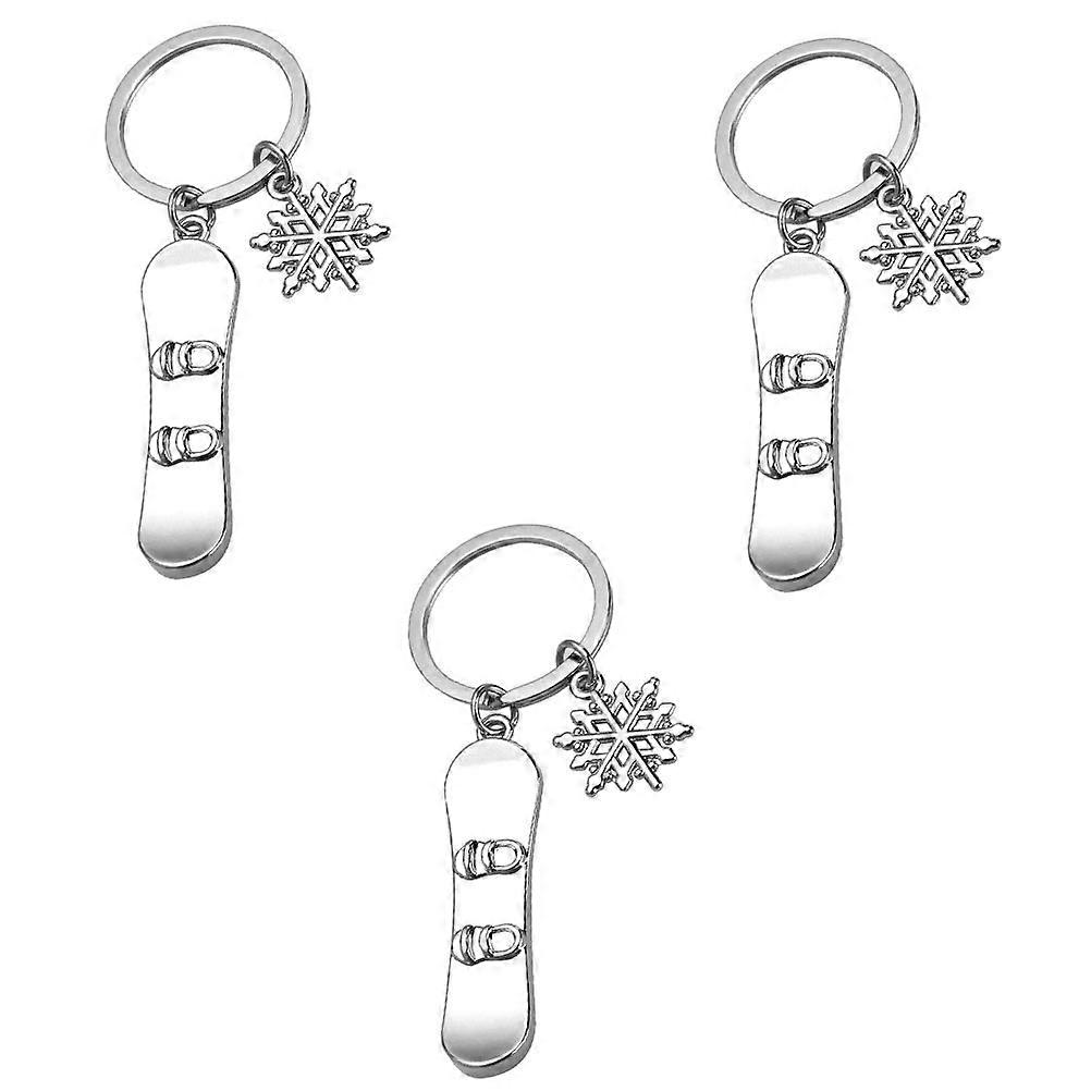 Metal Snowboard Pendant Keychain for Backpack Hanging 6Pcs Silver