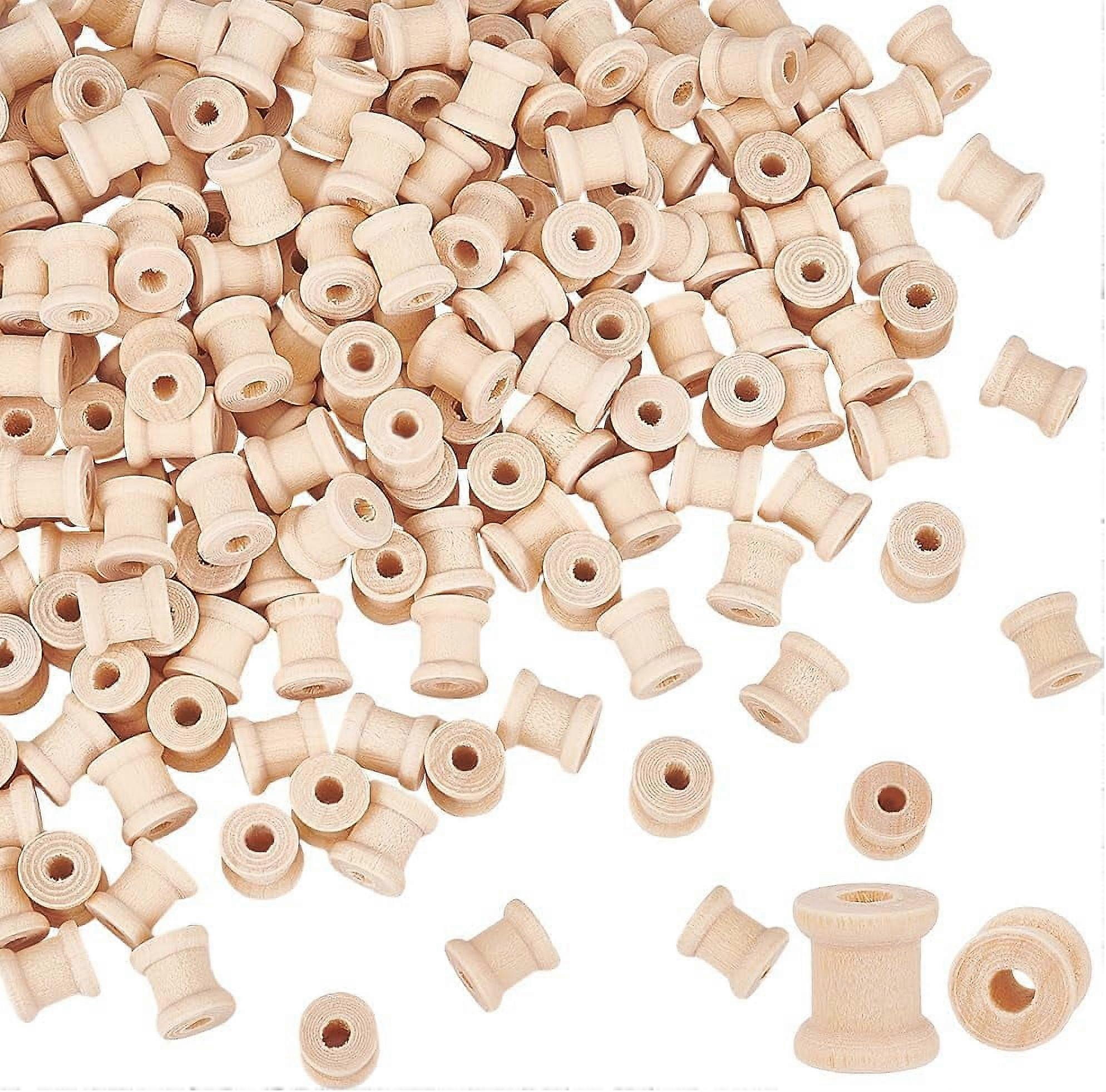 300PCS Unfinished Wooden Spools 0.55" Natural Empty Bobbins for Crafts, DIY Art, Wire Weaving & Thread – Compatible with Craft Projects