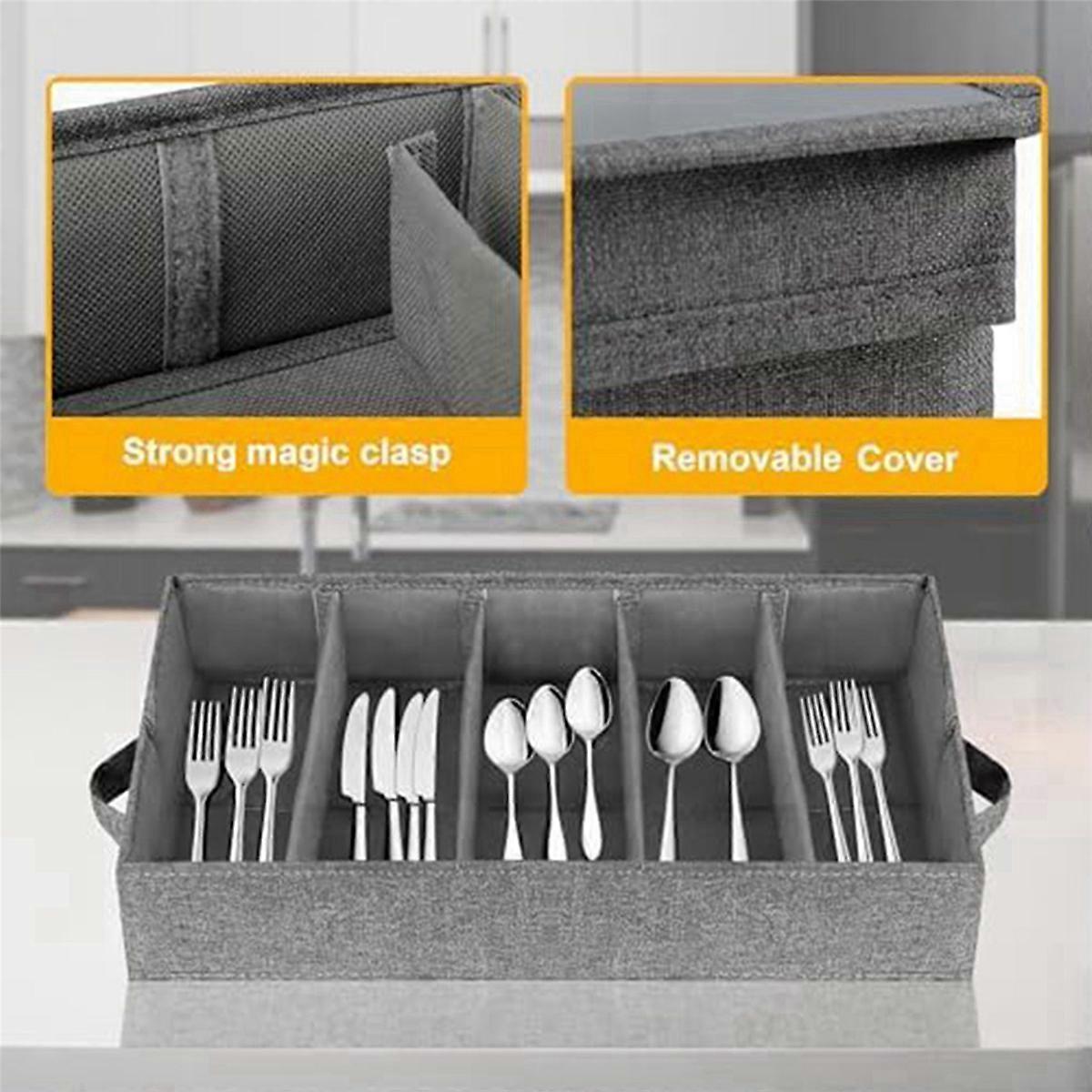  Silverware Storage Box with Adjustable Divider, 5 Compartment
