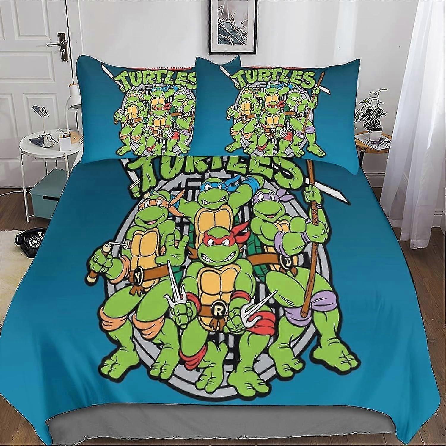 Ninja Turtle Bedding Set Microfiber 3D Print, with Movie Duvet Cover and Pillowcases, Suitable for Boys and Girls with Zipper Closure 3 Pcs