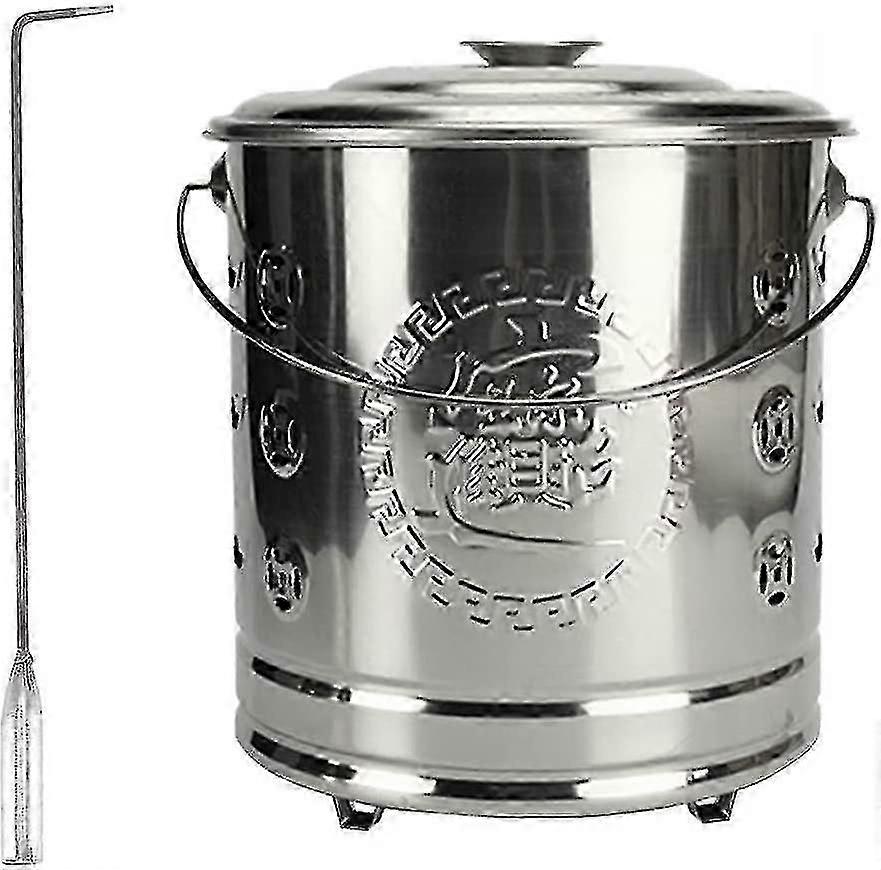 Rustfritt stål hageforbrenningsovn tønneforbrenningsovn med brennende tang fi