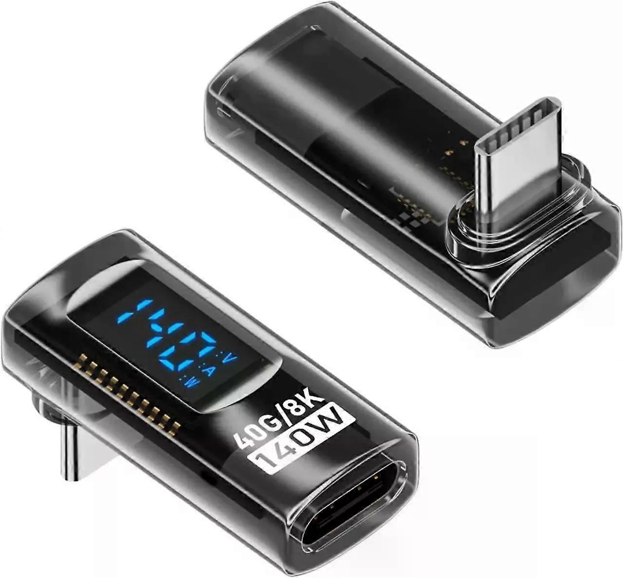 2 Pack USB C Adapter with Digital Display, 90 Degree Right Angle 140W USB-C Male to Female Connector for ROG Ally, Steam Deck and More, Support Voltag