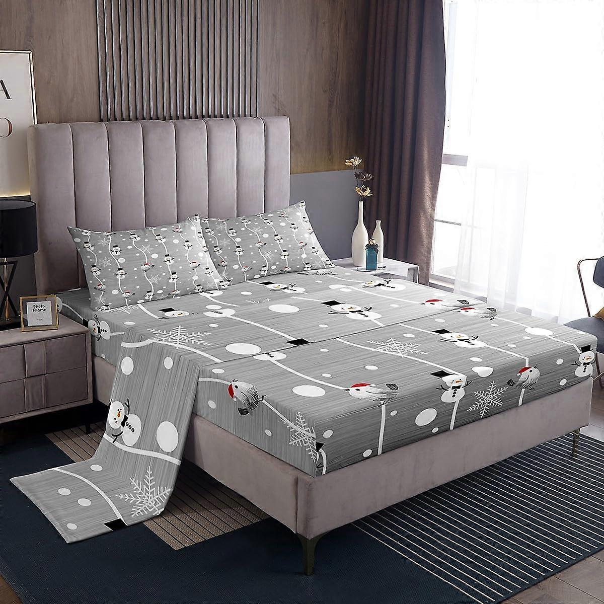 Christmas Snowman Bed Sheets Set Full Size For Boys And Girls  Fitted Flat Sheets, Winter Themed, Multicolor Bedding