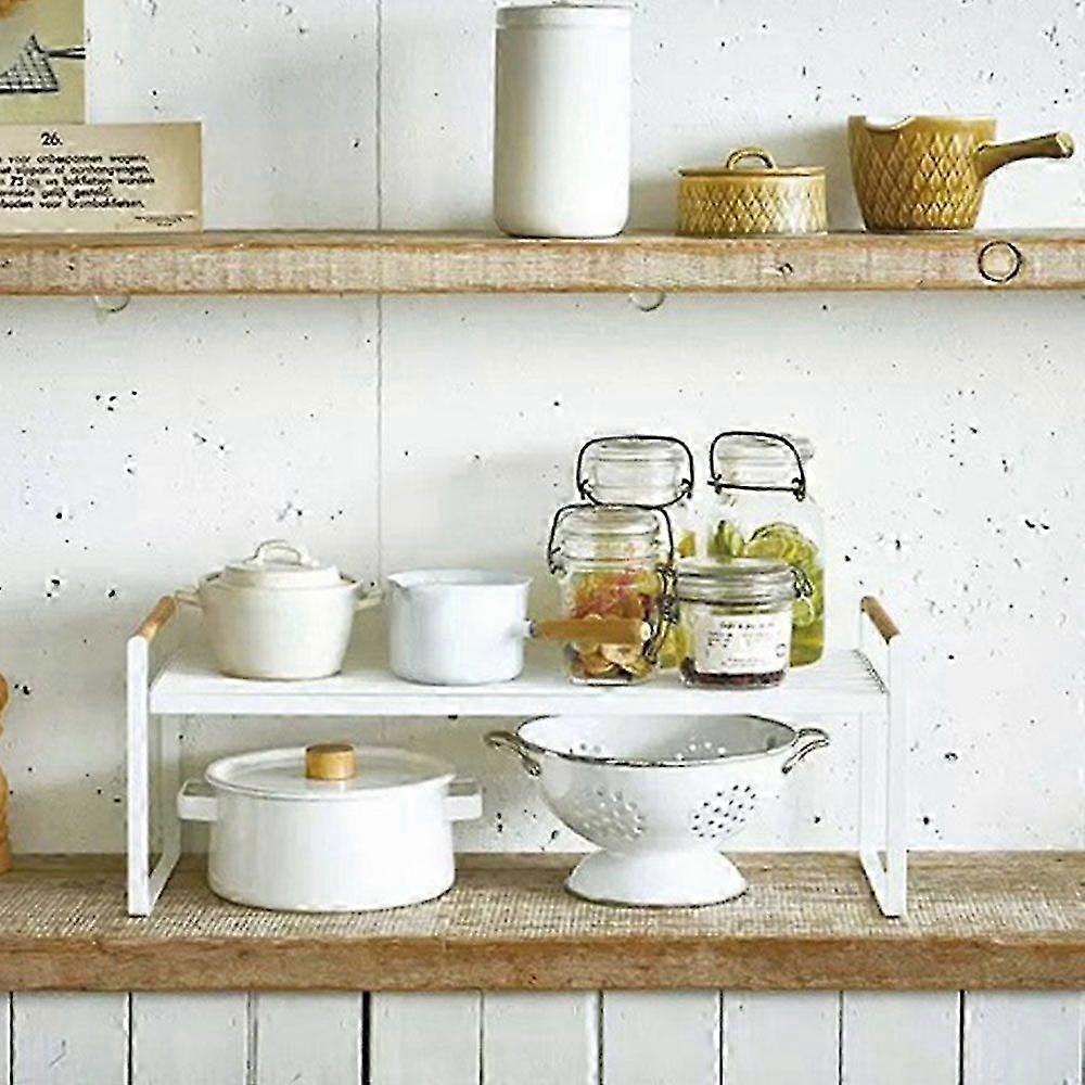 25-26 Storage Shelf Organizer Kitchen Cabinet and Counter Shelf Organizer Wooden Handle Multifunctional Organization Rack