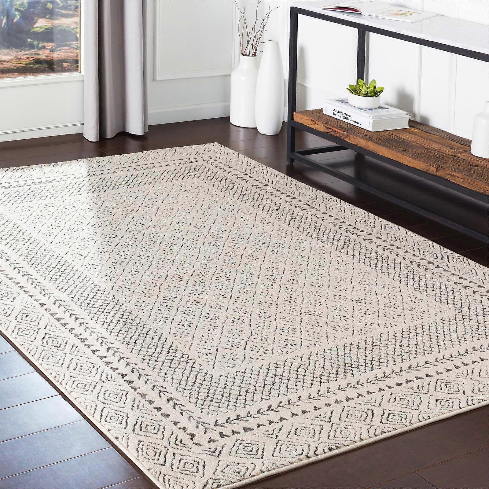 Geometric Rug 120x170 Cm Rectangular Beige Charcoal Grey Abstract Pattern Scandi Boho Living Room Dining
