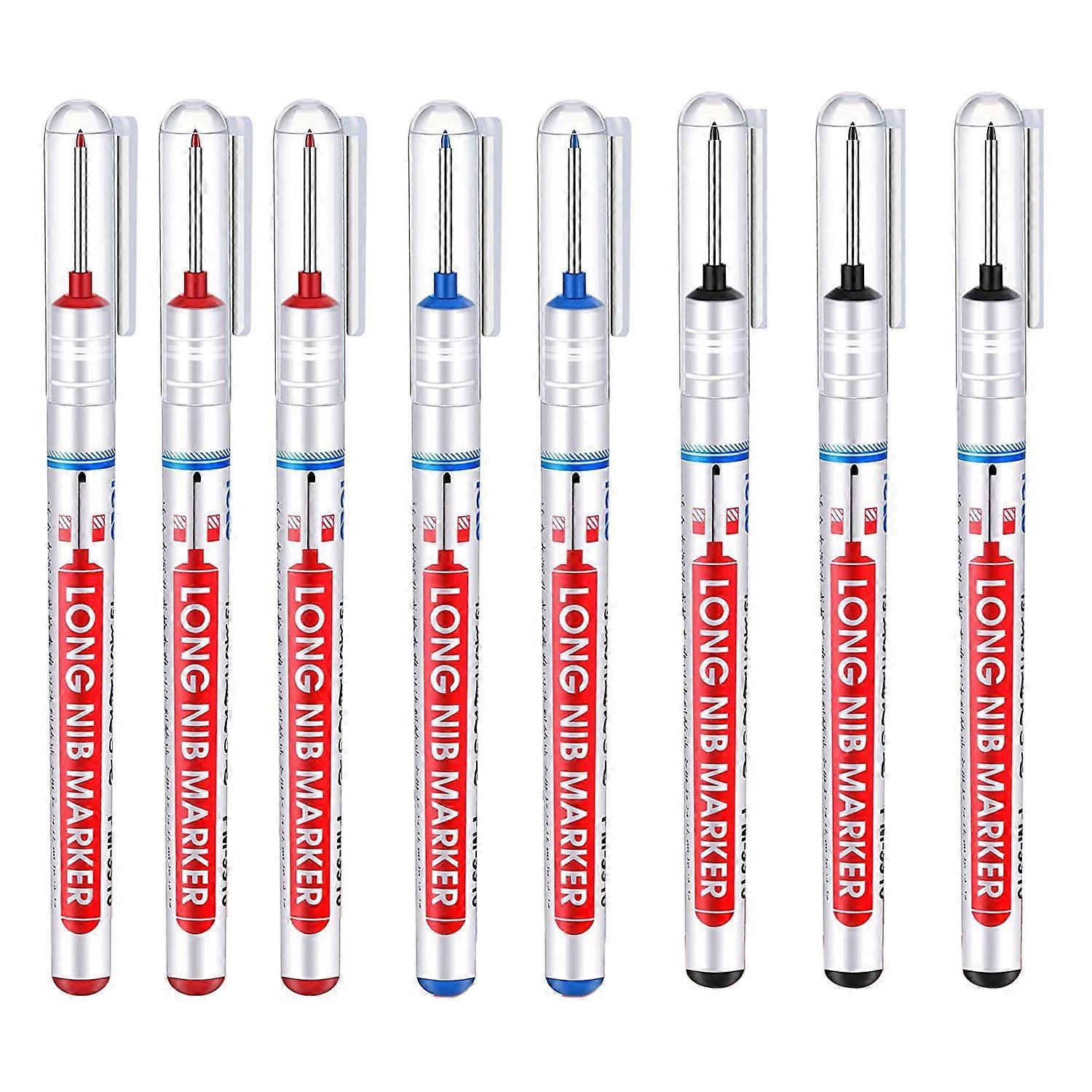 8 Multi-Purpose Deep Hole Marker Pens Long Nosed Marker Deep Drill Hole Long Nib Scriber Carpentry Colorful Marker Pen