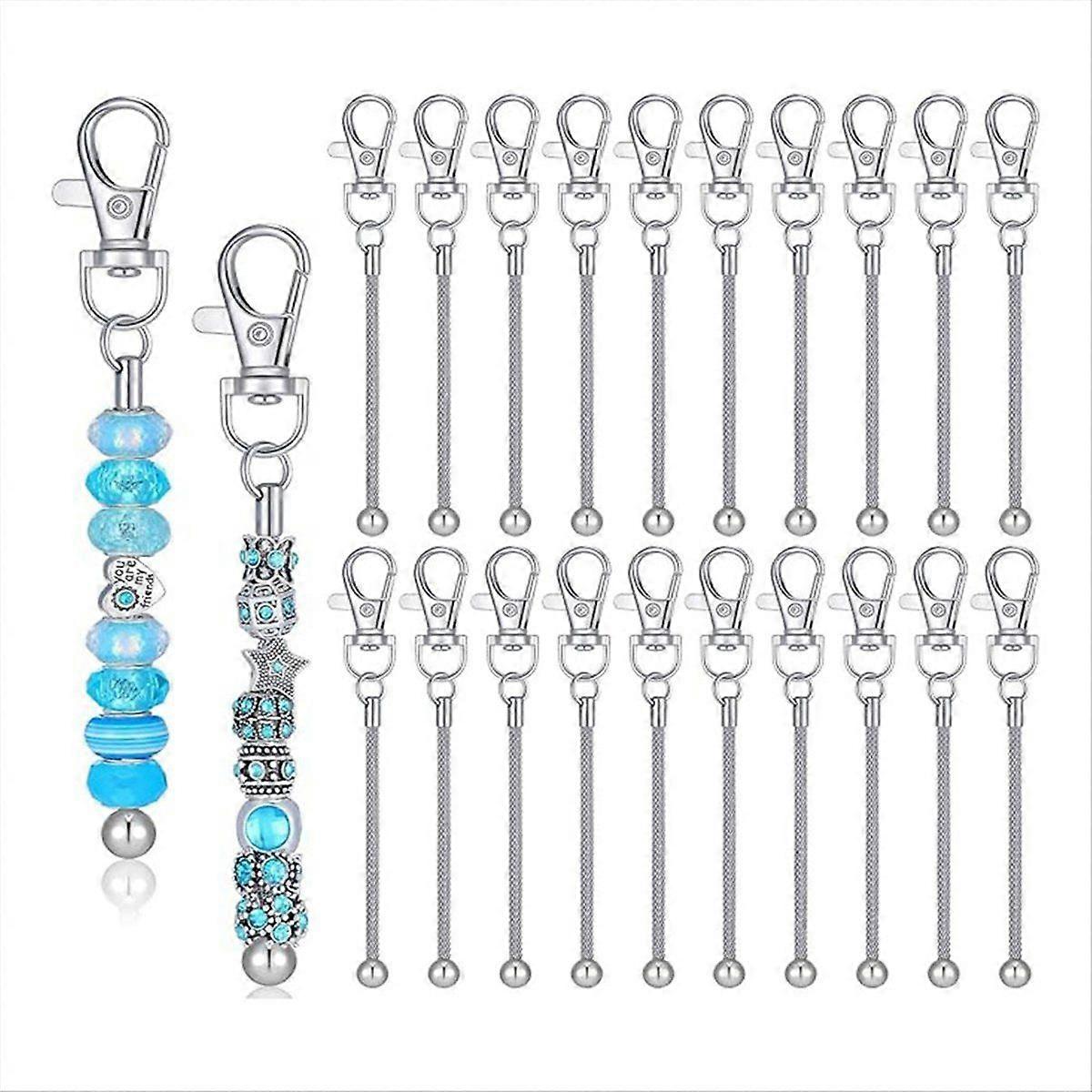 20Pcs Beaded Keychain Strips Bulk Blank Silver Beads Keychain